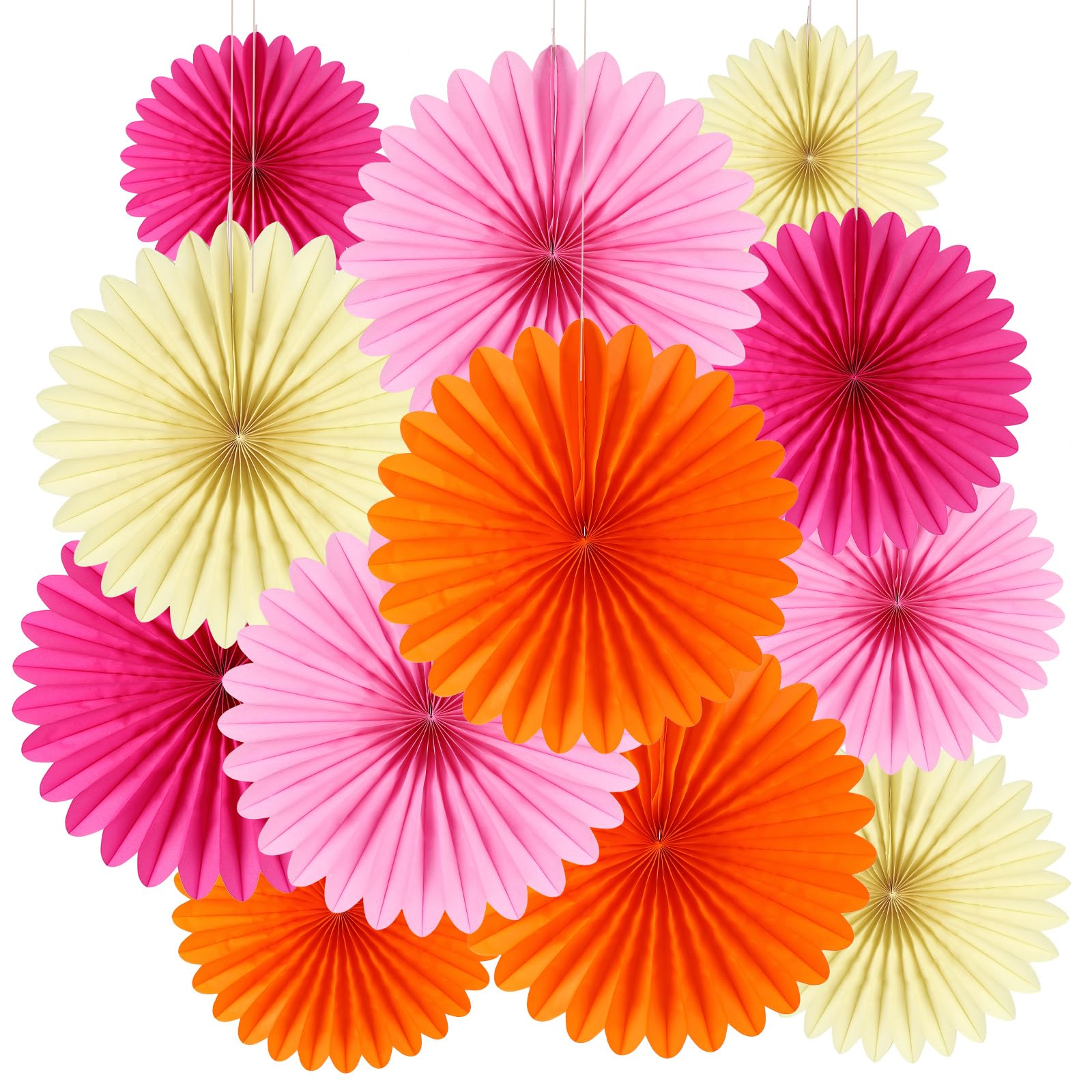 BestoFun 12PCS Orange & Pink Paper Fans & Tissue Paper Flowers - Party Decorations Set for Birthday, Wedding, Bridal Shower, Reusable Easy Assemble Wall & Ceiling Decor