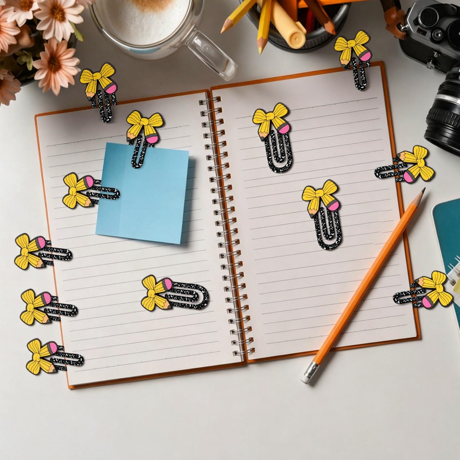 Lot de 12 trombones en acrylique pour enseignant - Joli trombone - Nœuds de composition - Fournitures de rentrée scolaire pour bureau, salle de classe, marque-page - Cadeau pour les