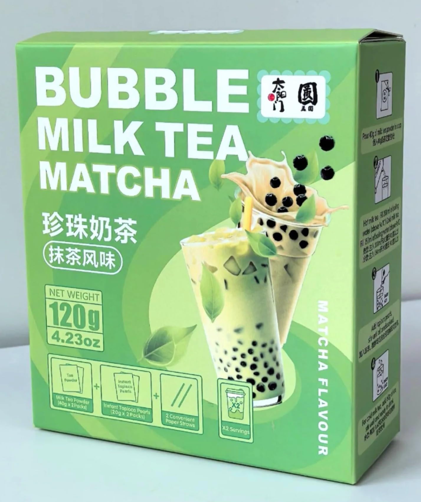TYM Bubble Thé Saveur Matacha, Oolong à la Péche, Earl Grey, Thé Assam 120g (2 portions)/Boite - Livraison Gratuite France (3 boites, Saveur matcha)
