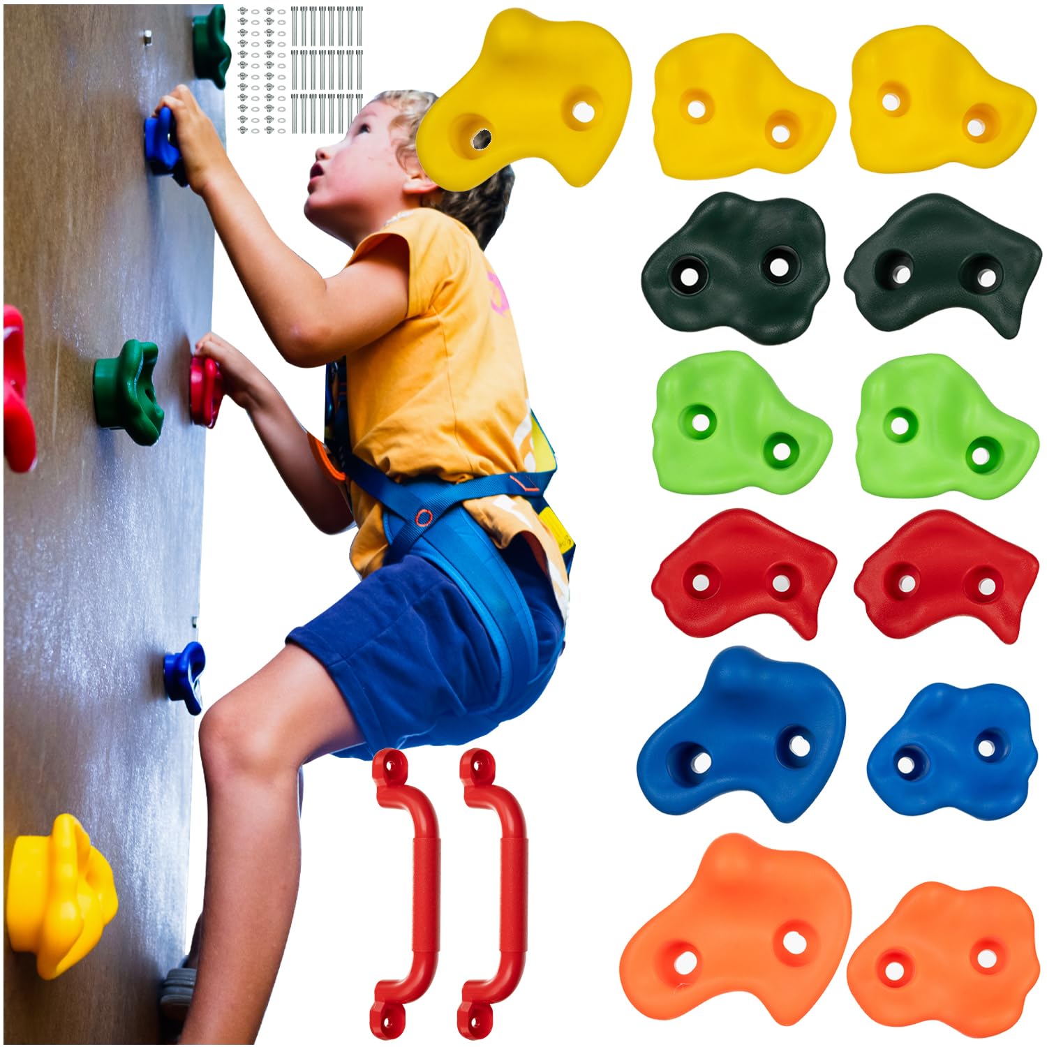 Mur D'escalade Enfant Kit 18 Poignées Escalade BeneLabel - Enfants/adultes - 6 Sangles - Intérieur/extérieur Mur Grimpe Extérieur