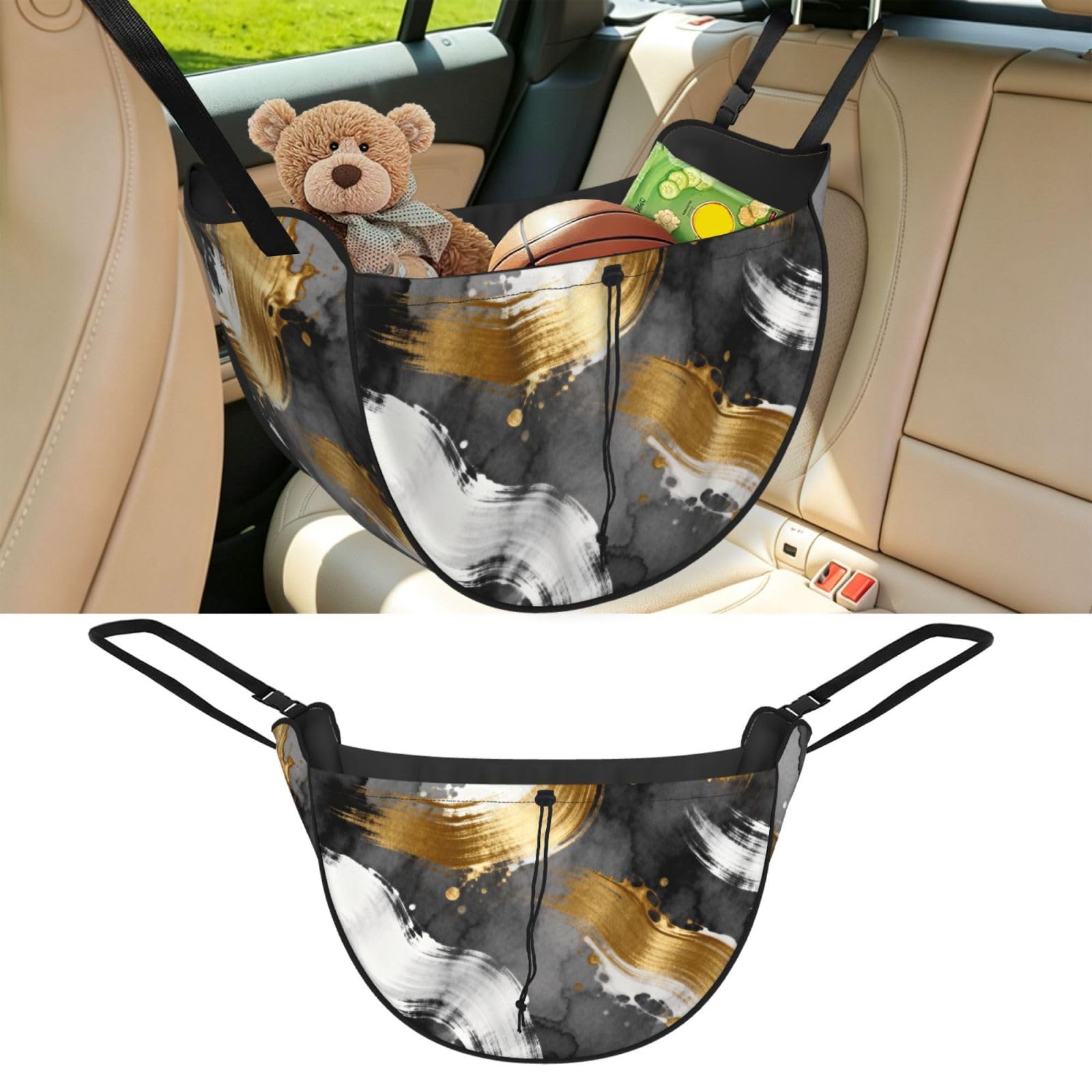Cntdbu Black Abstract Ink Painting Car Seat Organizer-Backseat Storage Bag For Travel