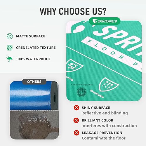 Miniatura 4 de Protección temporal resistente para suelos de 39 pulgadas x 100 pies, para construcción y renovación, color verde, película protectora de superficie