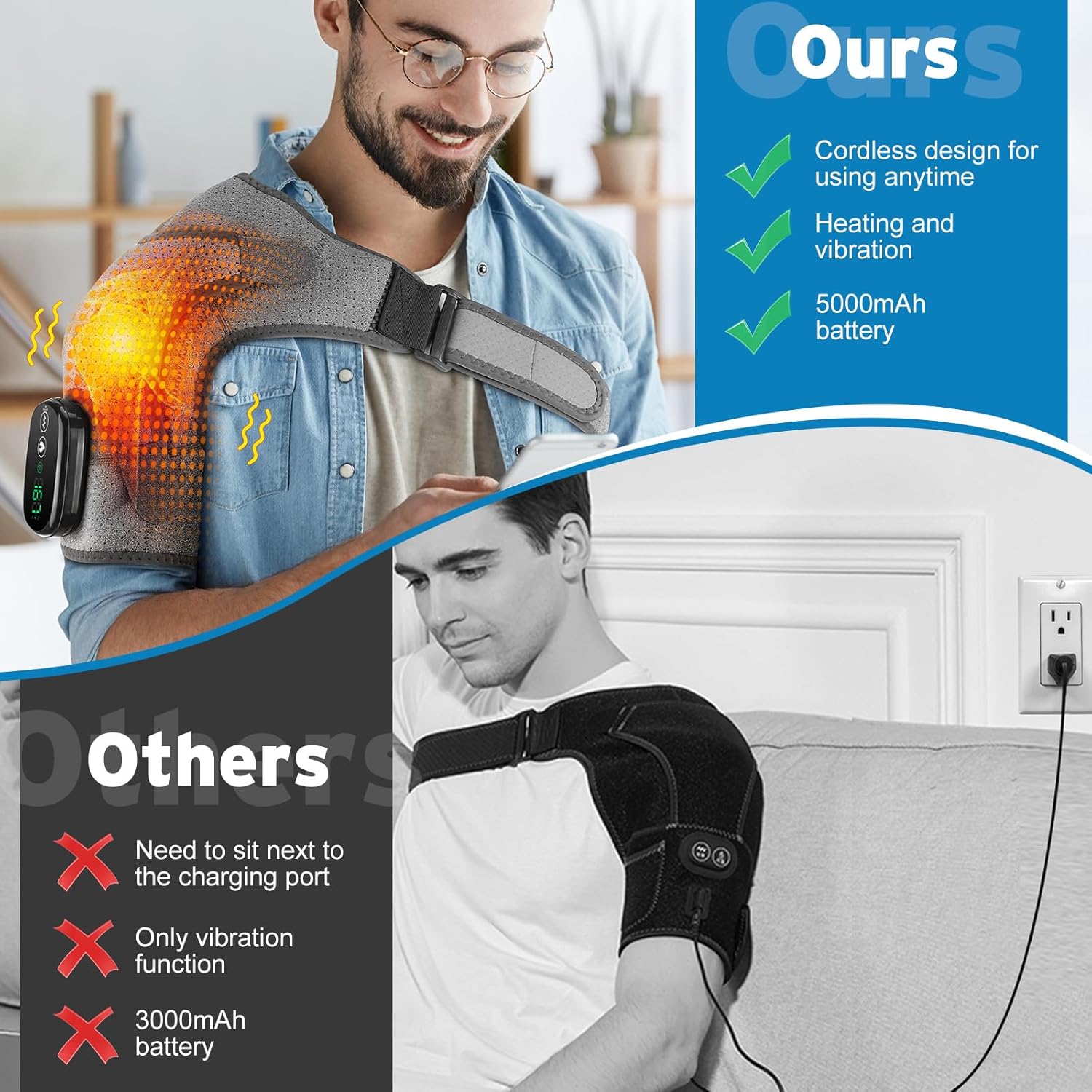 Shoulder Heating Pad Cordless, FSA Eligible Items List Shoulder Massager for Pain Relief Deep Tissue, Heated Shoulder Brace Wrap HSA Approved Products Only - Image 4