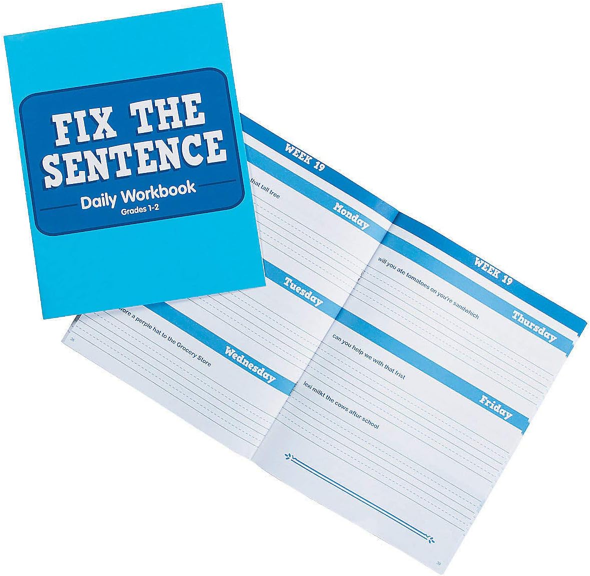 Fun Express Fix The Sentence Daily Workbook for Grades 1-2 - Educational & Interactive Learning Activities for Kids Improve Grammar Writing Skills - Perfect for Classrooms & Homeschooling - 12 Pieces