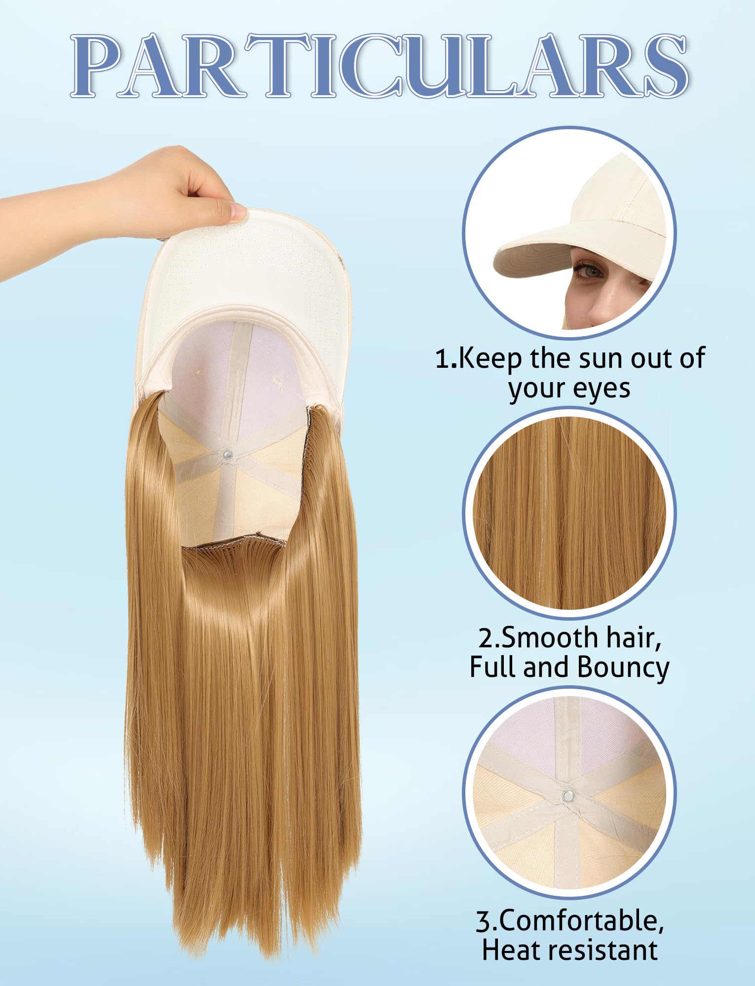 Shoulder Length Wig Peaked Cap for Women Straight Style Synthetic Heat Resistant Party Travelling Wig Teen Girls Medium Blonde - Image 3