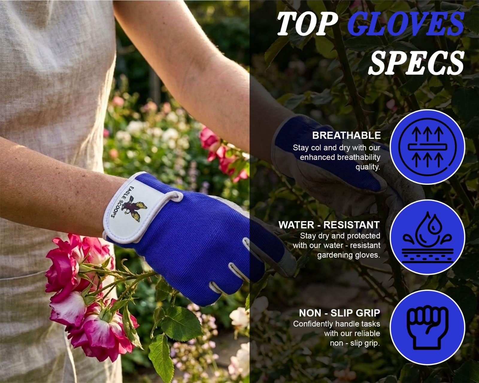 EAGLE SCOOPS Leather Gardening Gloves for Men & Women, Heavy Duty Thorn Proof Rigger Gauntlet Gloves - Image 4