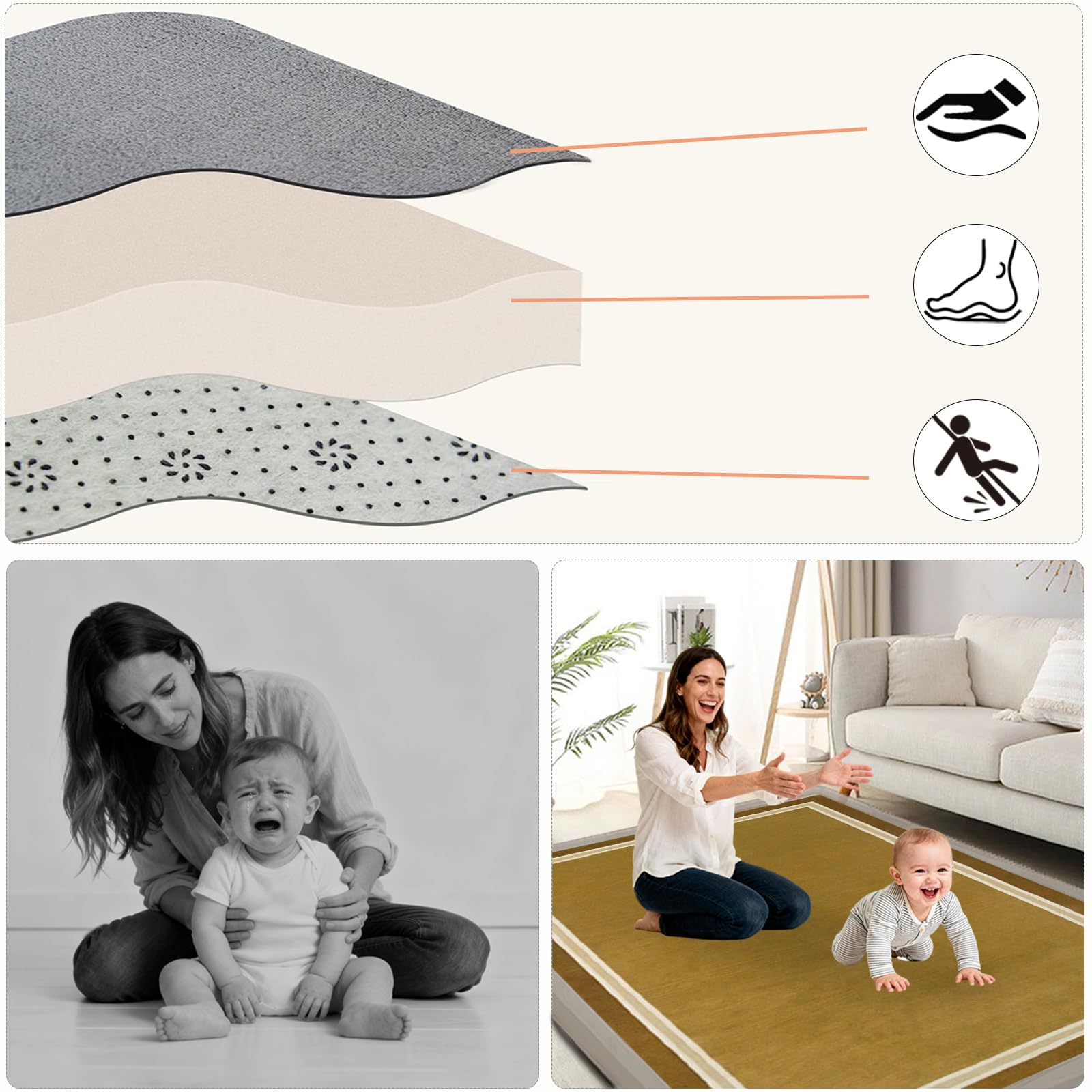 2 cm EXTRA DICK Spielmatte Baby, Krabbelmatte Baby, Hochwertige Babymatte aus Memory Schaum - Kinder Spielteppich, Teppich Kinderzimmer, Babygeschenk Braun 200 x 300cm