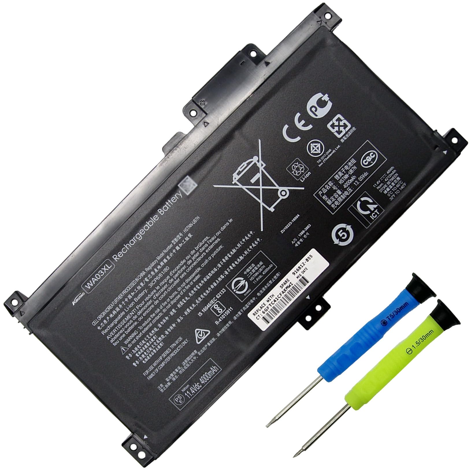 Amazon.com: AURUNHO WA03XL 916812-855 48Wh Laptop Battery