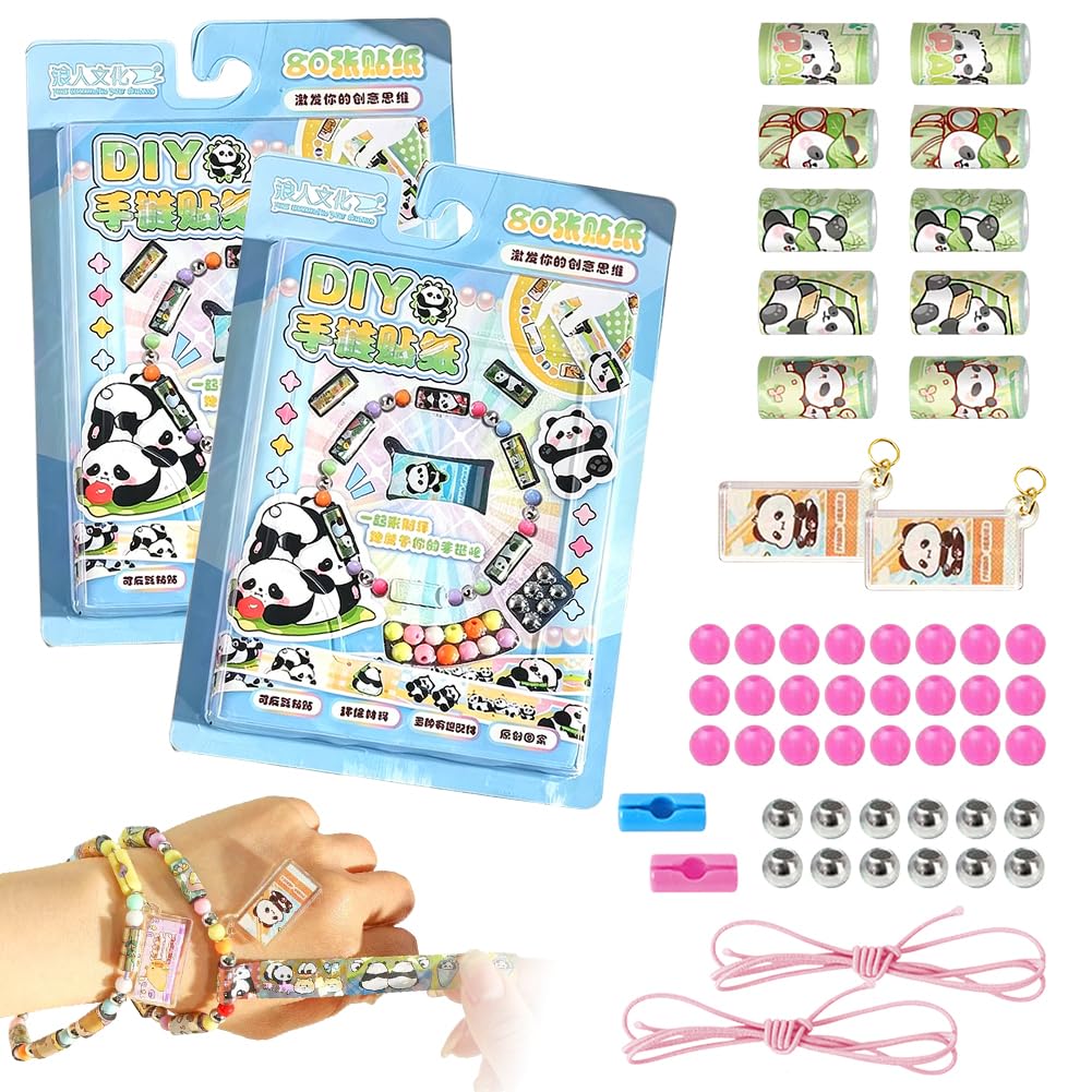 Panda Sticker Bracelets for Kids, Panda Friendship Bracelet Making Kit with 160 Mini Holographic Stickers Pendants Kids Bracelet DIY Craft Bracelets Making Kits for Girls Party Favors Birthday Gifts