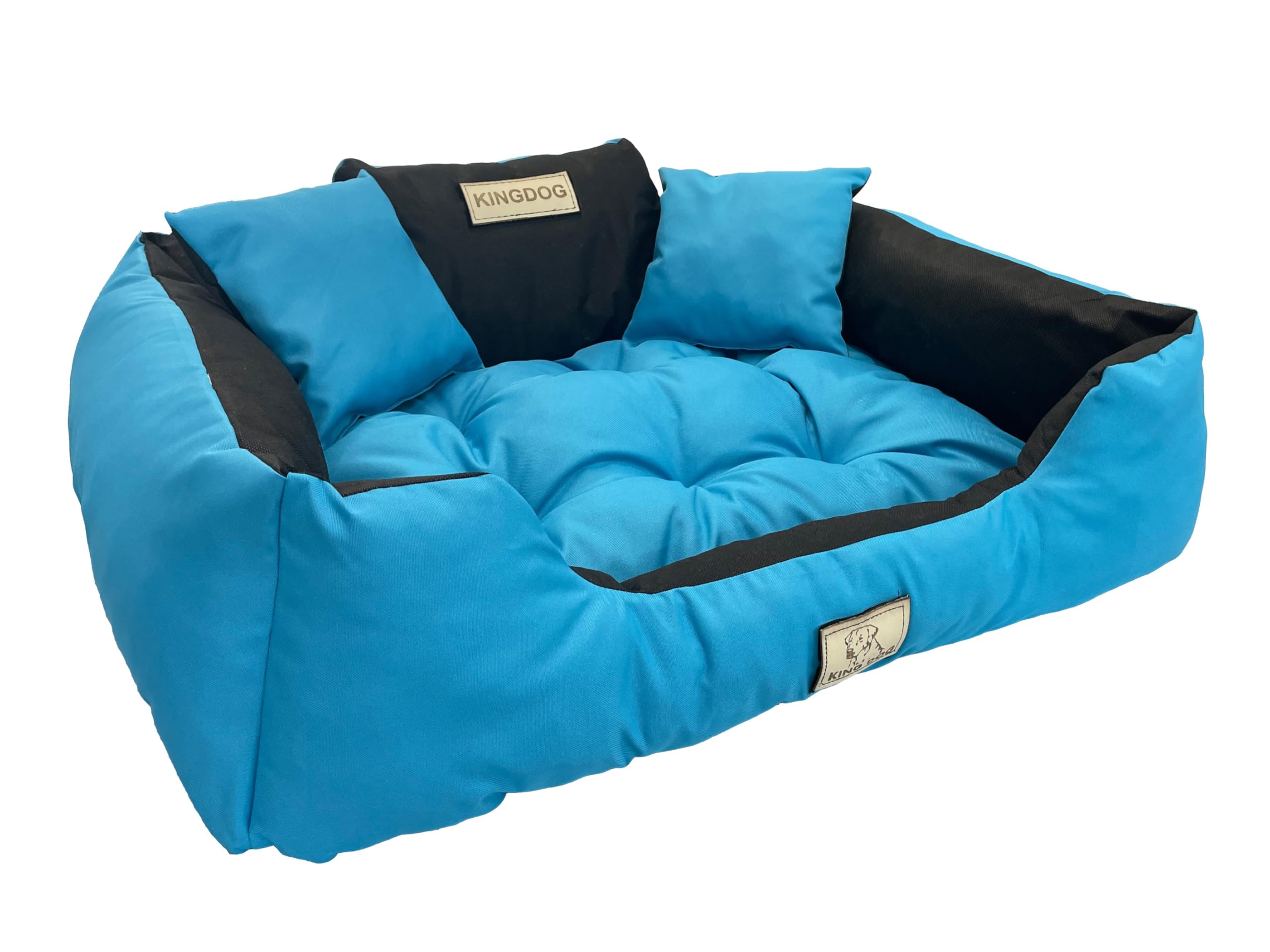 KING DOG Cama para perros 130 x 105 cm personalizada impermeable azul con cojín