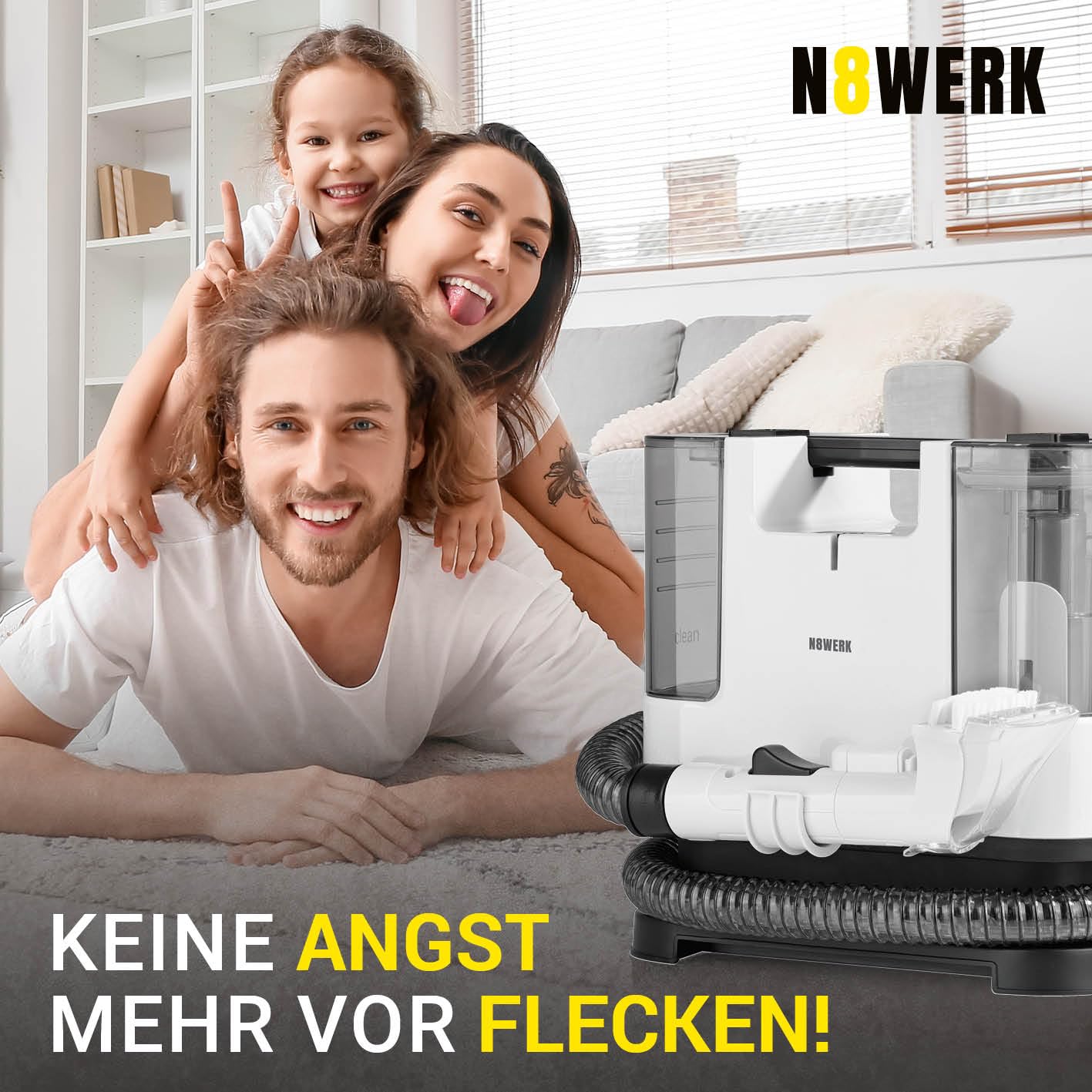 Waschsauger Portable Clean | Inkl. Reinigungsmittel | Polster- und Teppichreiniger, leicht und kompakt | Fleckenentferner, leistungsstarker 400 Watt Motor, Frisch- und Schmutzwassertank