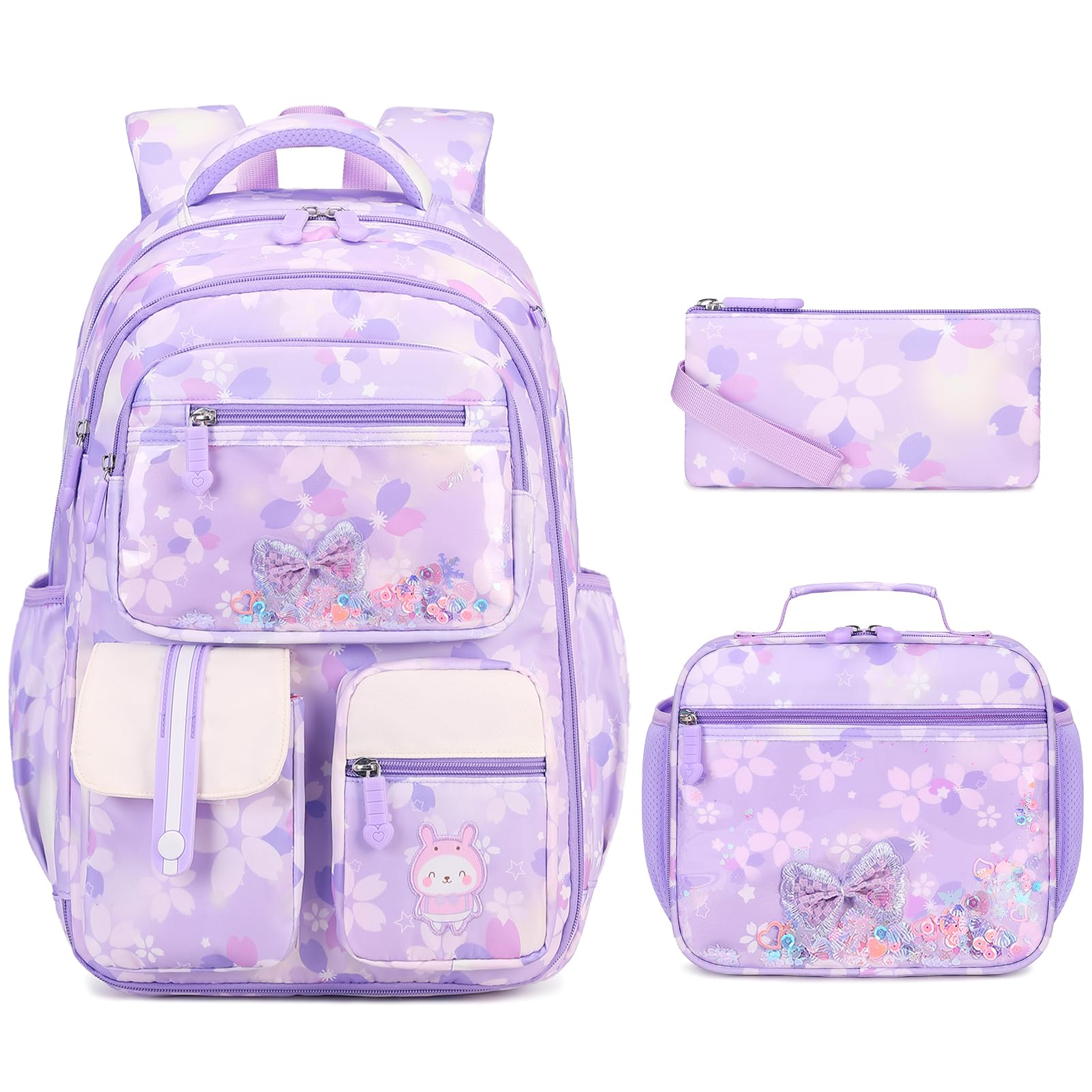 ACESAK Kids School Backpack for Girls, Bookbag Backpack with Lunch Box & Pencial Pouch Set for Girls Kids Teens Elementary Middle School Student, Girl