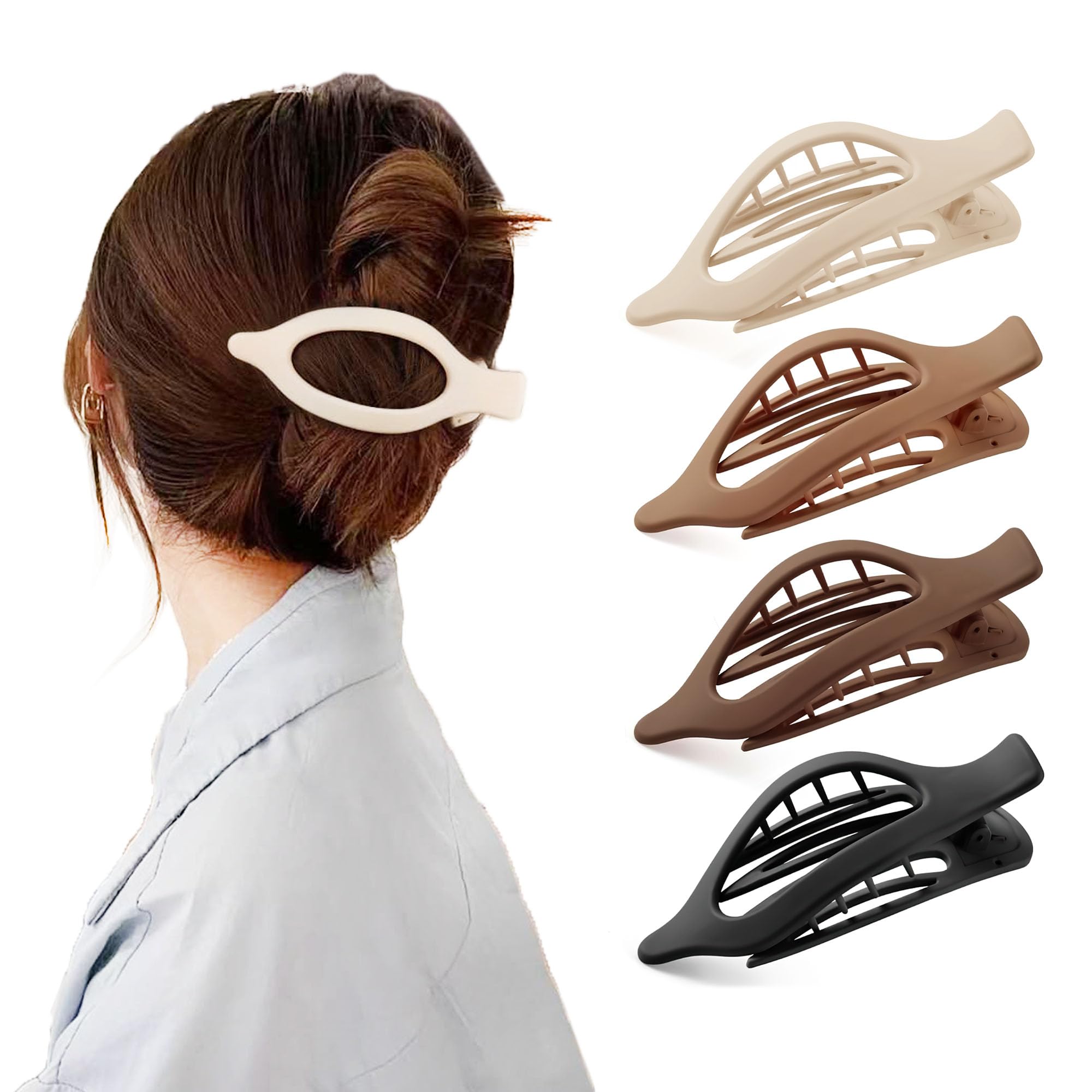 JOYOYO 4 Pcs Hair Claw Clips Flat Claw Clips for Women and Girls Lightweight Non-slip with Comb Teeth Strong Hold Large Size 4.5 Inch