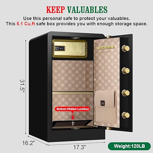 Miniatura 3 de Caja de seguridad de 5.1 pies cúbicos a prueba de fuego, impermeable, digital para el hogar, caja fuerte grande a prueba de fuego, caja de seguridad