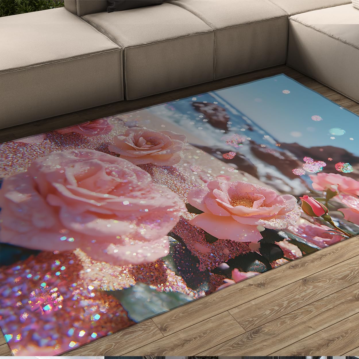 Tapis salon 180x270 lavable moderne rose et grande carpette