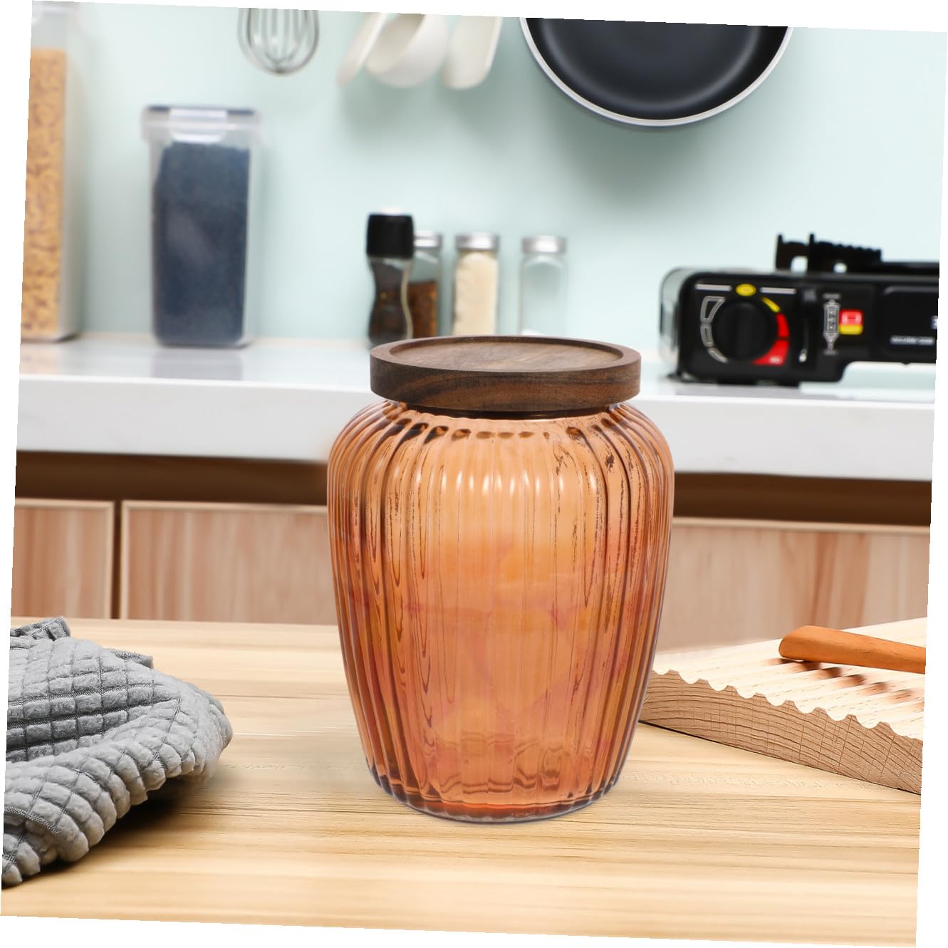 Cabilock Luftdichter Kaffeebehälter aus Glas mit Holzdeckel Transparentes Vorratsglas für Trockenlebensmittel Hülsenfrüchte und Getreide