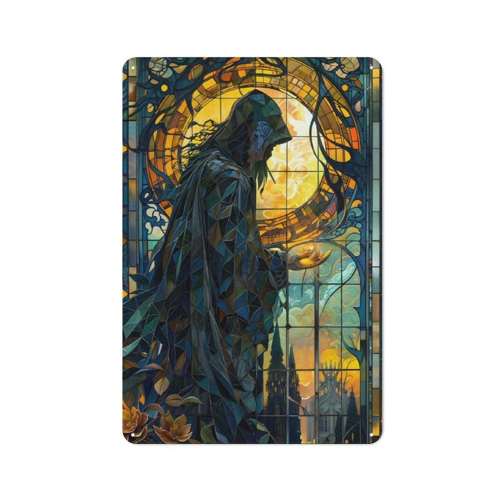 Junmoney Stained Glass Mage Tin Wall Plaque 30X20cm With For Bar Or Restaurant, Housewarming Present For People Styling Bar And Restaurant