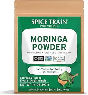 SPICE TRAIN, Moringa Powder (397g/14oz) Moringa Oleifera Leaf Powder - Gluten Free, Non-GMO & Vegan | Perfect for Smoothies, Drinks, Tea & Recipes | Packed in Resealable Zip Lock Pouch