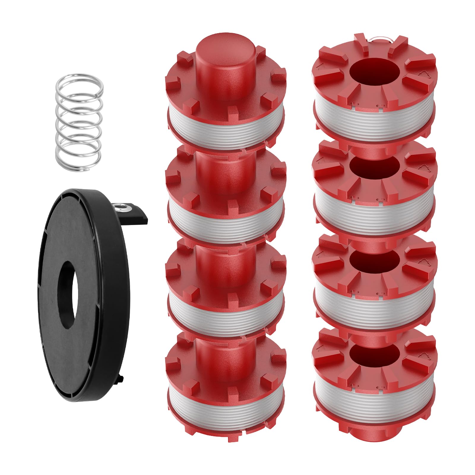 Replacement line spool for Einhell, 3405096 Trimmer Thread Spool with TLE-01-1 Caps & Spring, Compatible with GE-CT 36/30 LI E SOLO, AGILLO 18/200 (spool*8+caps*1+spring*1)