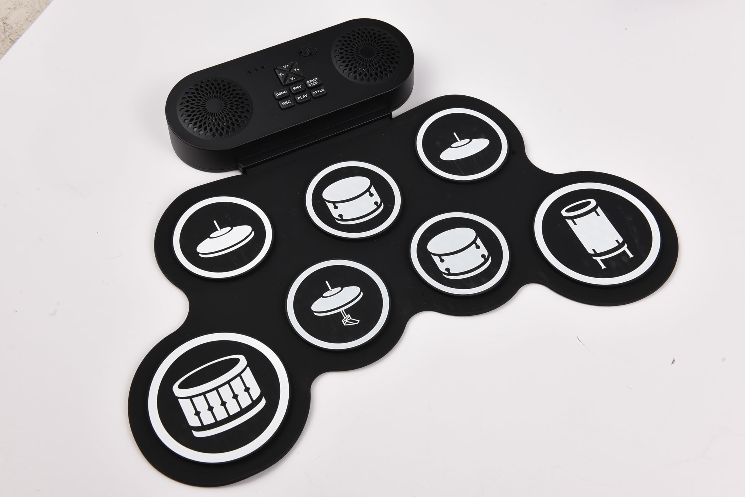 Tambor electrónico Pad Set, Hand Roll Drum Set 7 Pads con Doble Altavoz 7 Estilos de Batería 6 Ritmos 10 Canciones de Demostración, Portátil de Práctica Pad Drum Kit con Baquetas