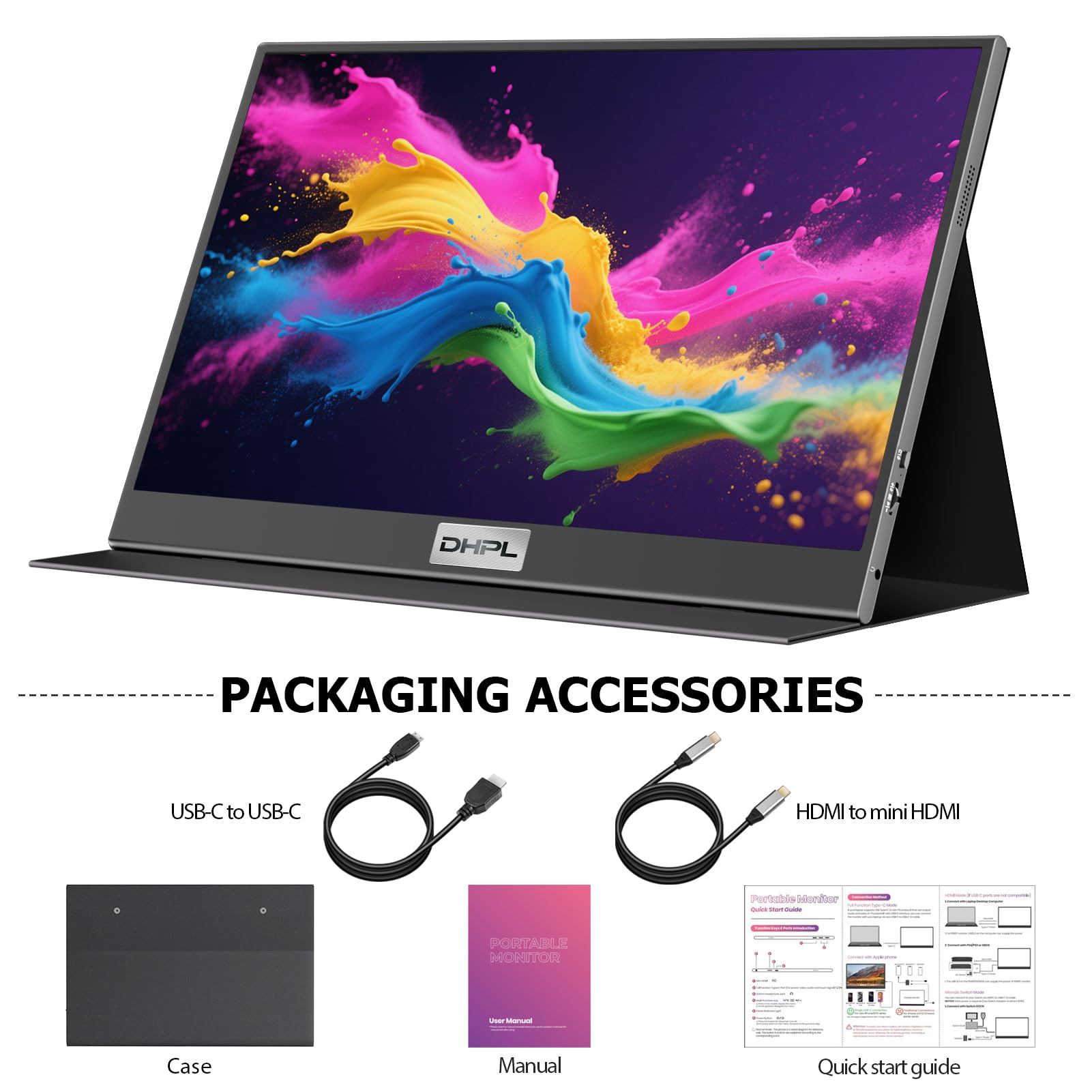 Przenośny monitor 15,6 cala do laptopa – ekran antyodblaskowy FHD 1080P IPS, podwójny USB-C/HDMI, wbudowane głośniki, otwory VESA, przedłużacz ekranu podróżnego, kompatybilny z laptopem, PC