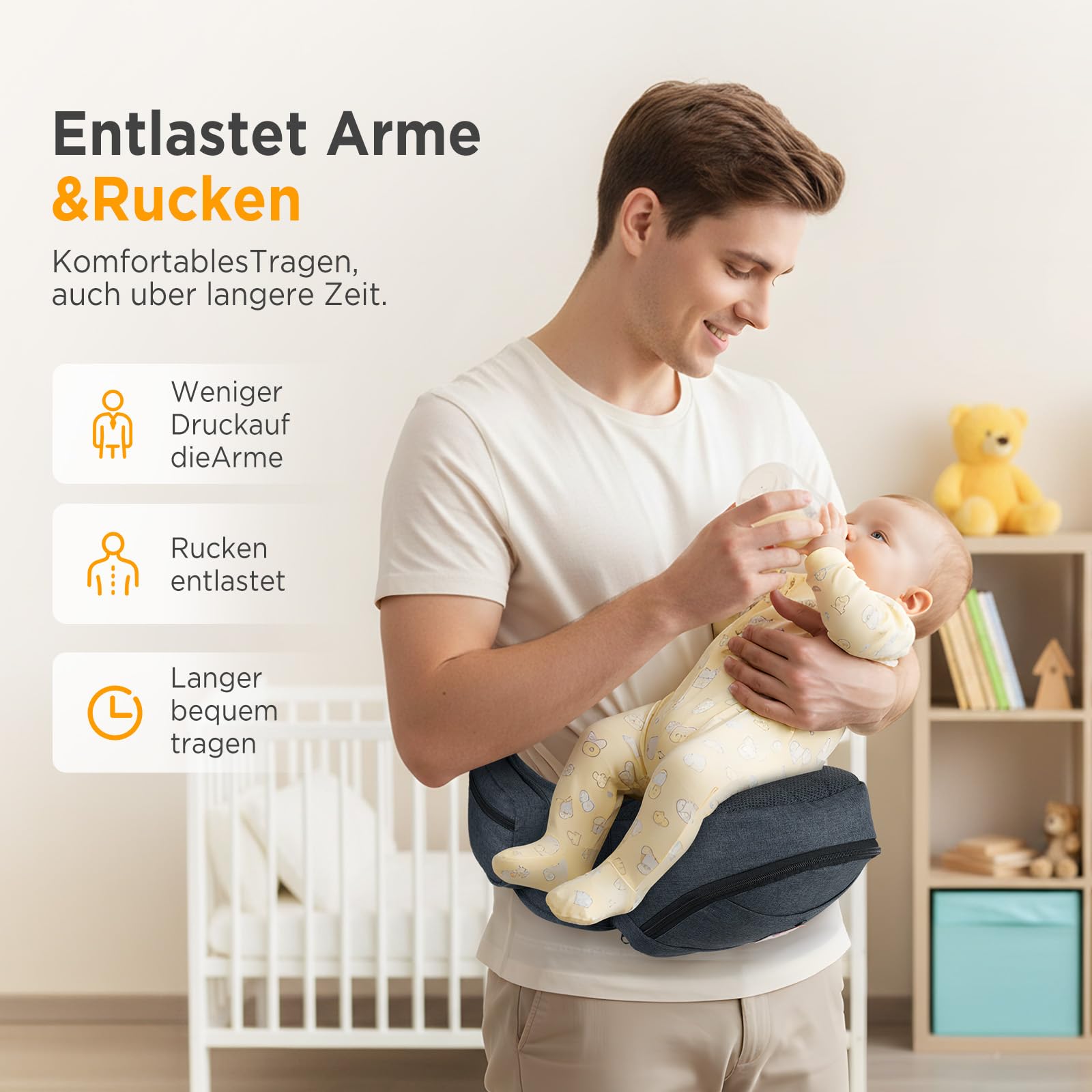GAGAKU Porte-bébé Siège de Hanche Ergonomique Porte bébé, avec compartiment de rangement, pour les enfants de 0 à 36 mois et les nouveau-nés - Gris foncé