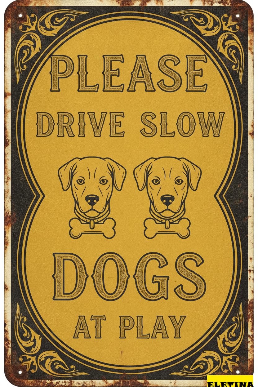 Tin Sign for Man Cave Please Drive Slow - Dogs At Play Drive Slow S Please Down Watch Dogs Play Indoor Outdoor Road Dog Yard Water Tin S 8x12inch Private Property Decorative