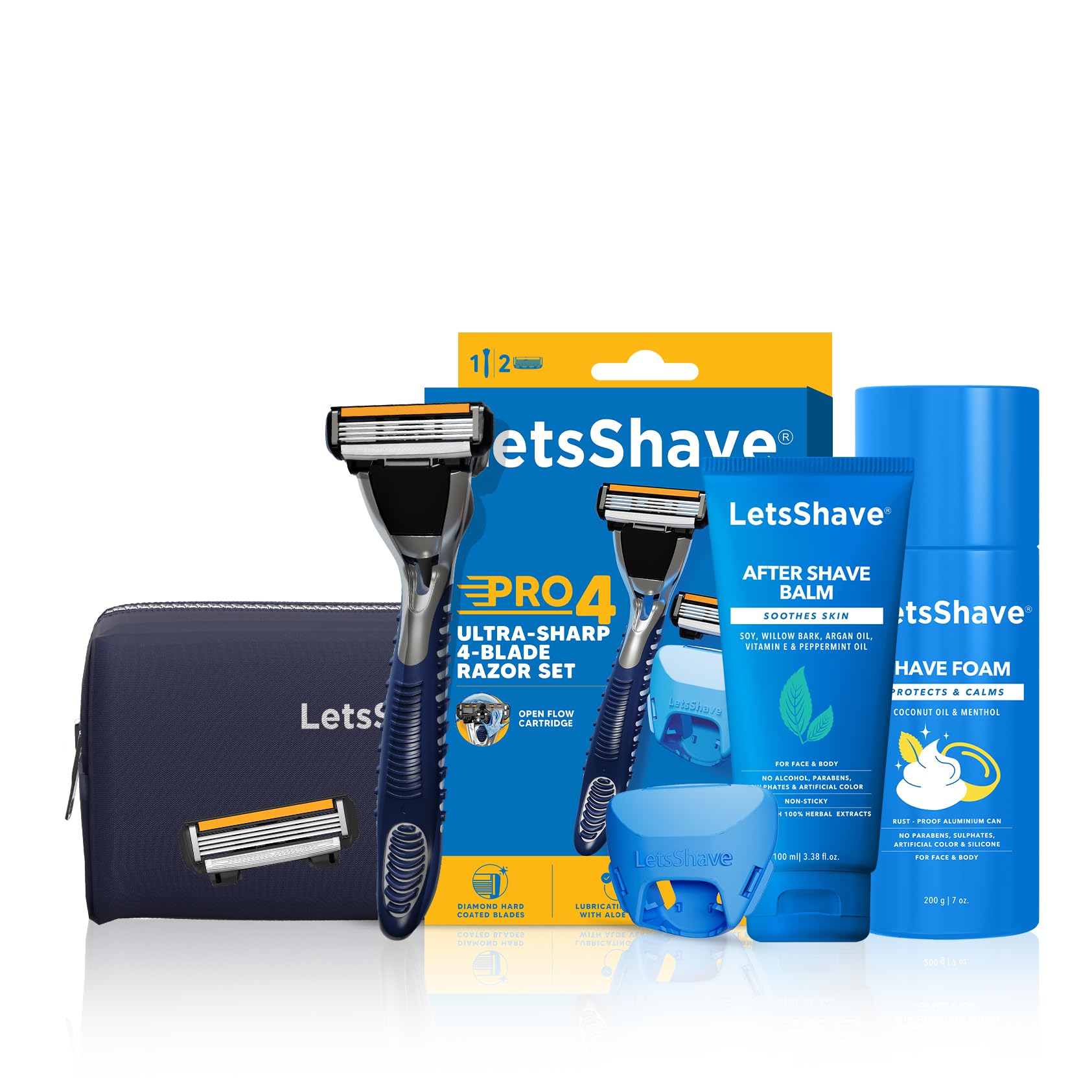 LetsShave Pro 4 Razor Shaving Kit for Men, 1 handle + 2 Blades + After Shave Balm & Shaving Foam + Razor Cap + Travel Pouch, Pack of 6, Combo Grooming Kit, Gift Set for Men, Shaving Kit (B07R8YQPC3) Amazon Price History, Amazon Price Tracker
