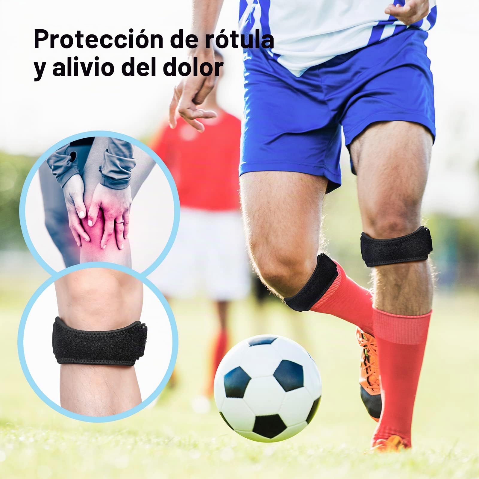 AGPTEK 2 Rodillera Rotuliana, Correa Tendinitis Rotuliana Ajustable | Alivio de Tendinitis, Estabilización de Rótula, Soporte Ajustable para Tenis, Correr, Saltar, Béisbol y Escalada, Unisex
