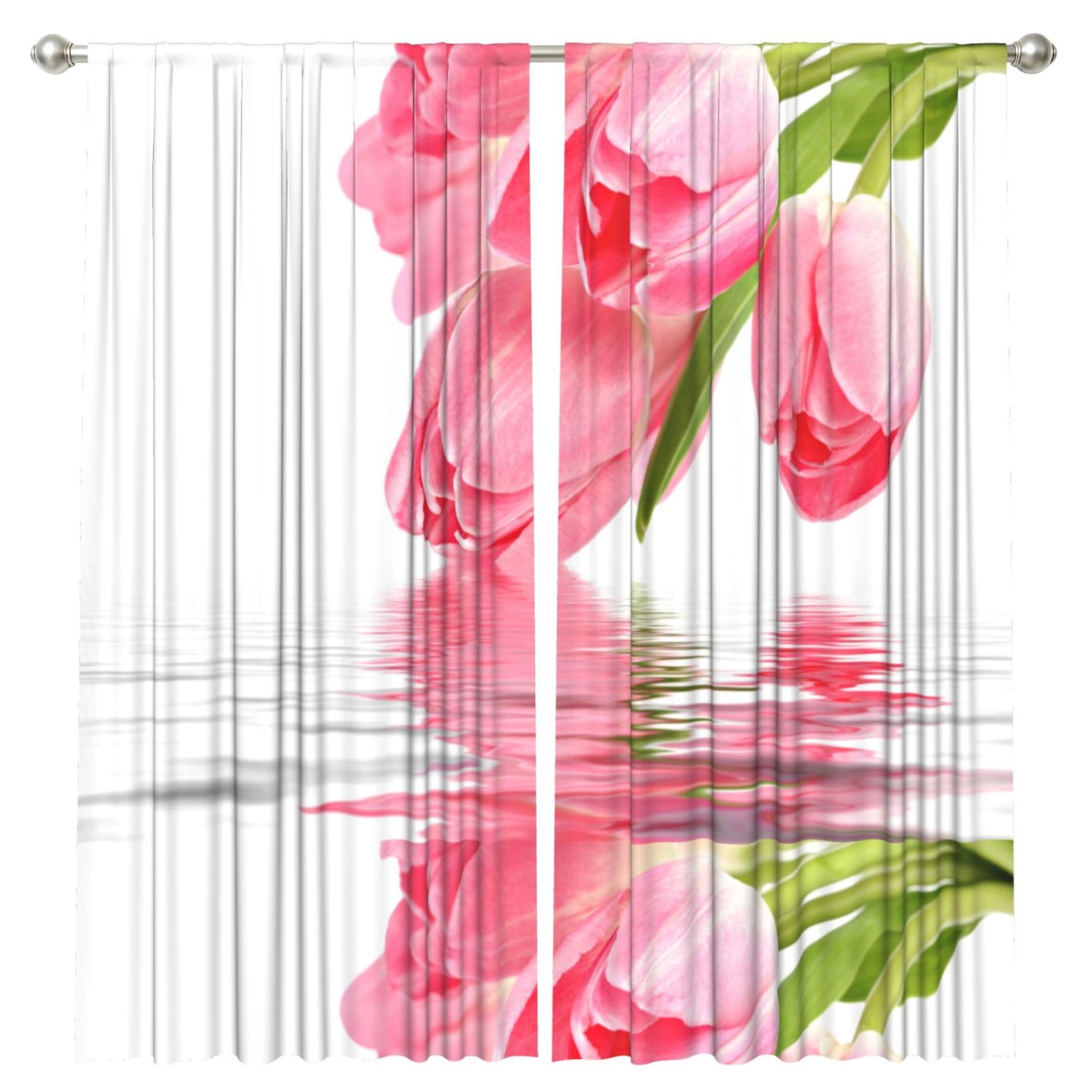 InOmak Tulip Water Effect Fresh Lovely Flower Pink, 2 Panels Window Curtains 52 x 84 Inch Blackout Curtains for Living Room Bedroom
