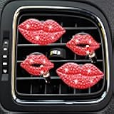 4 Pcs Red Lip Air Vent Clips, Bling Lip Car Air Fresheners Vents Clips for Women Rhinestone Car Diffuser Vent Clips Bling Car Accessories Charm Diamond Car Interior Decor Car Decoration for Women