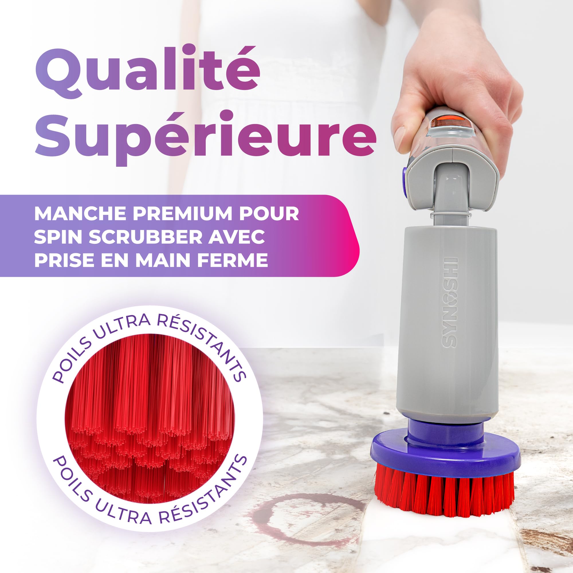 Synoshi Pro Kit Brosse Électrique Rotative avec Accessoires Salle de Bain | Inclut brosse ronde, 2 brosses coniques, éponge magique, poignée d'extension, Sans fil, rechargeable