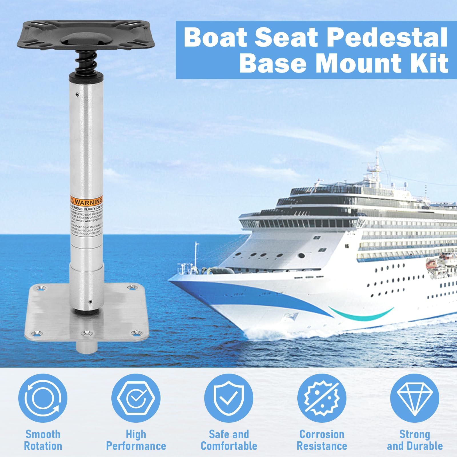 Paquete de 2 piezas de montaje de base de pedestal para asiento de barco con placa de pedestal de base marina de 7 x 7 pulgadas, poste de asiento giratorio de barco de 3/4 pulgadas, kit de asiento de