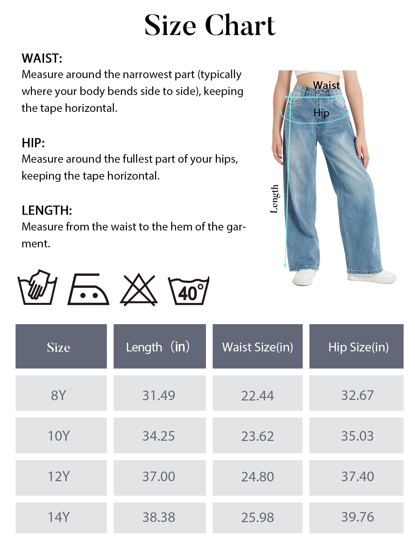 EXARUS Jeans da ragazza larghi gamba larga carino teen tween pantaloni lunghi in denim vestiti alti junior elastico tasche