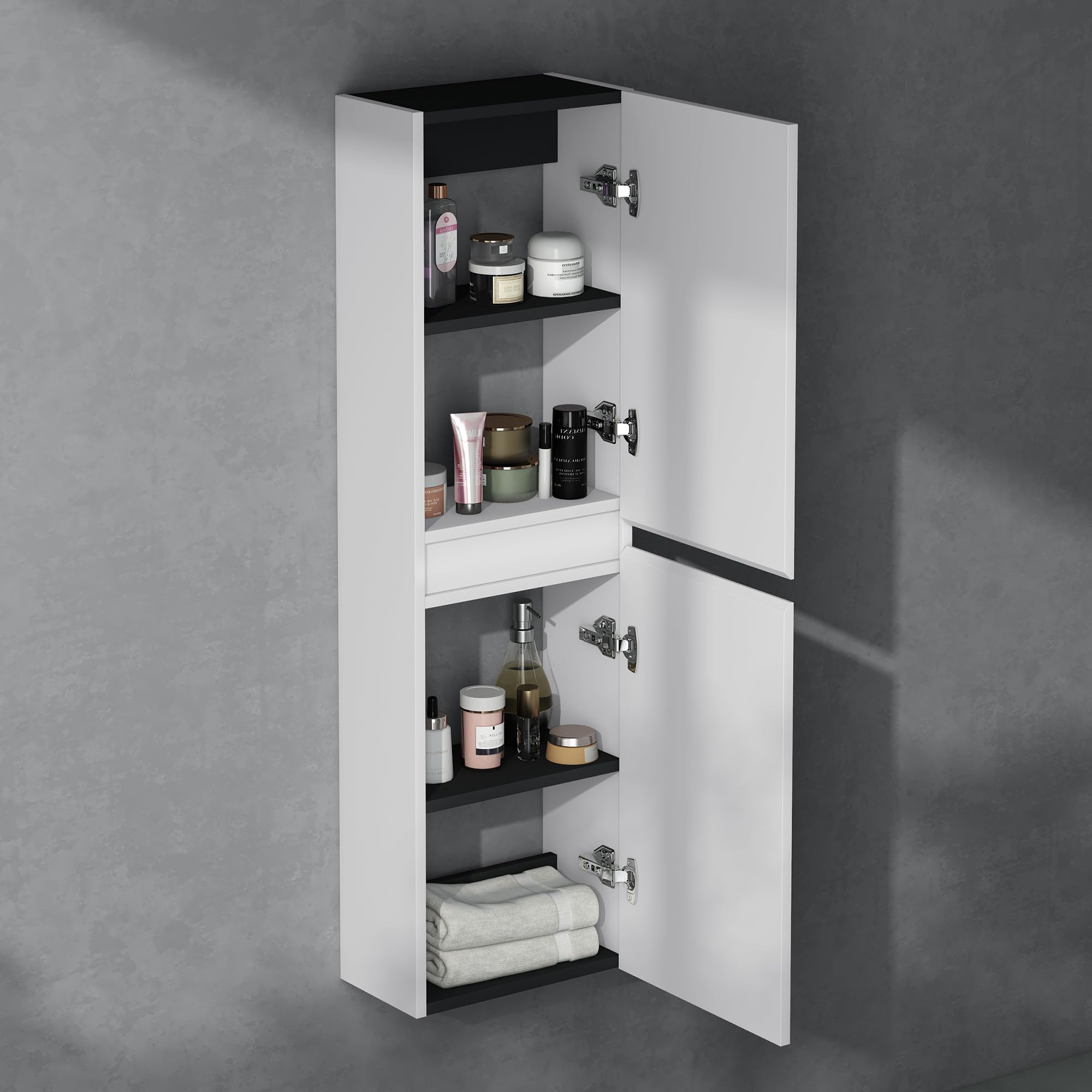 doporro Seitenschrank Badschrank Schmal Hochschrank Badezimmer Hängend Regal BxTxH ca: 35x20x120cm Midischrank in matt weiß Verona