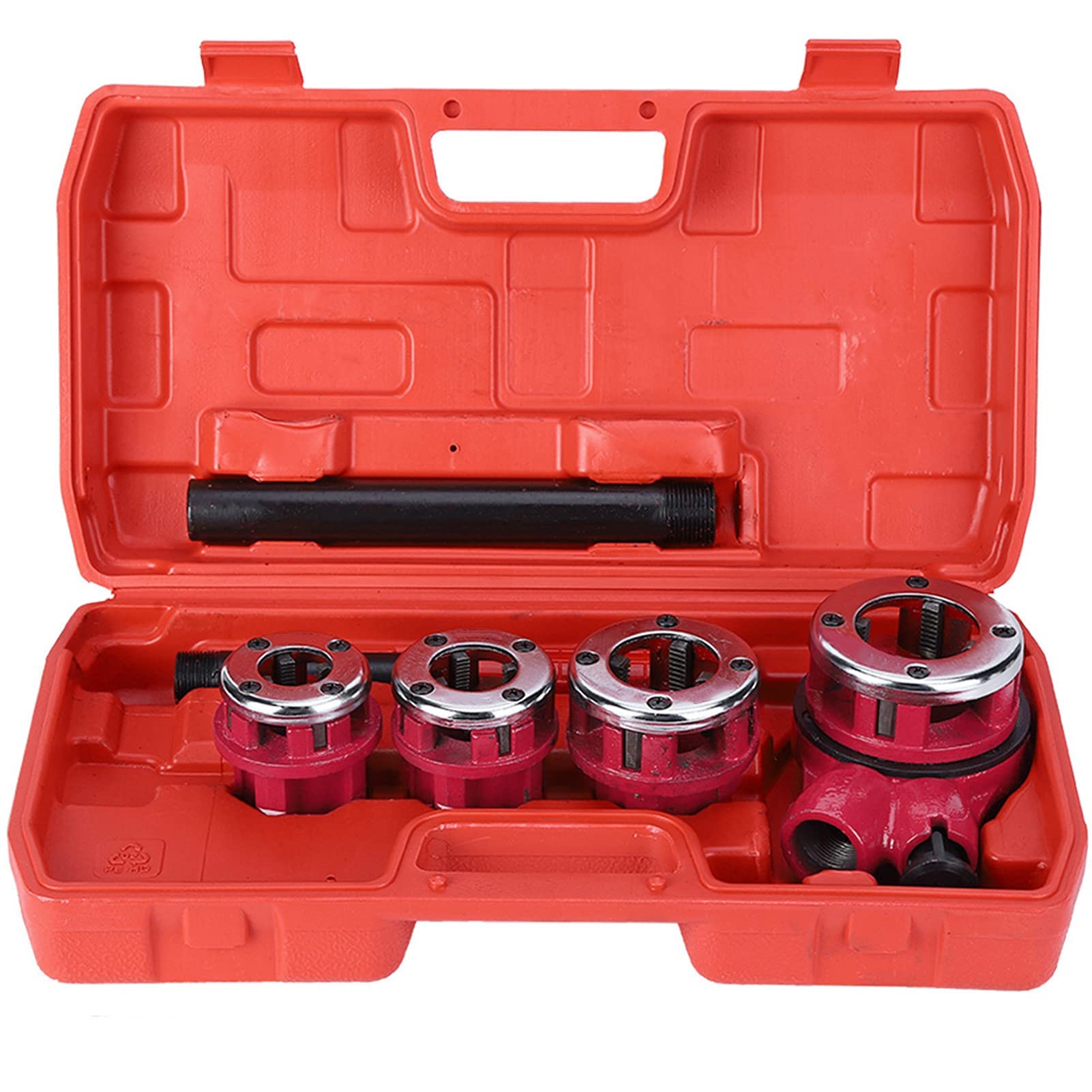 Terraja Manual, Juego de Machos de Roscar para Tubo, Kit de Roscas para Mangueras Hidráulicas Manuales de 1/2", 3/4", 1", 1-1/4", Juego de Cadenas de Maleta de Mano para Hidráulicos