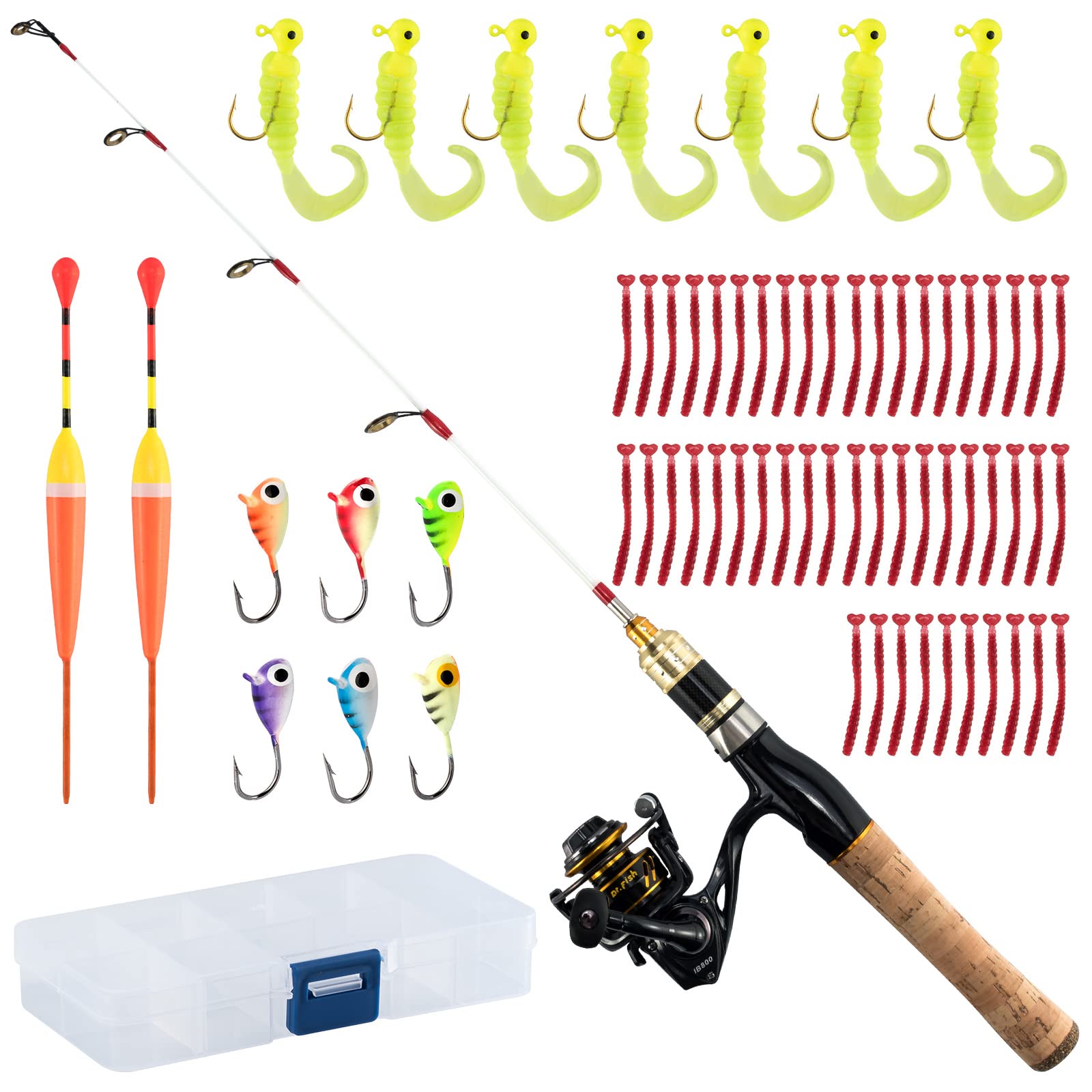 Dr.Fish Ice Fishing Rod and Reel Combo, 26 Inch, Light Power, 5.0:1 Gear Ratio, Ice Fishing Poles and Reels, Complete Kit with Lures and Tackle