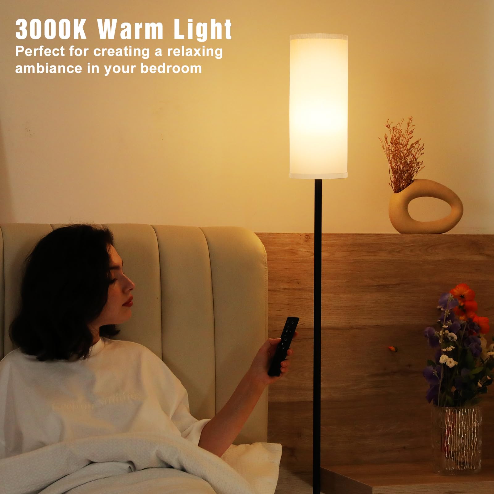 Lampy podłogowe do salonu, 64-calowa nowoczesna lampa podłogowa z pilotem i płynną regulacją temperatury i jasności kolorów, lampy stojące do salonu, sypialni, biura (żarówka 9 W w zestawie)