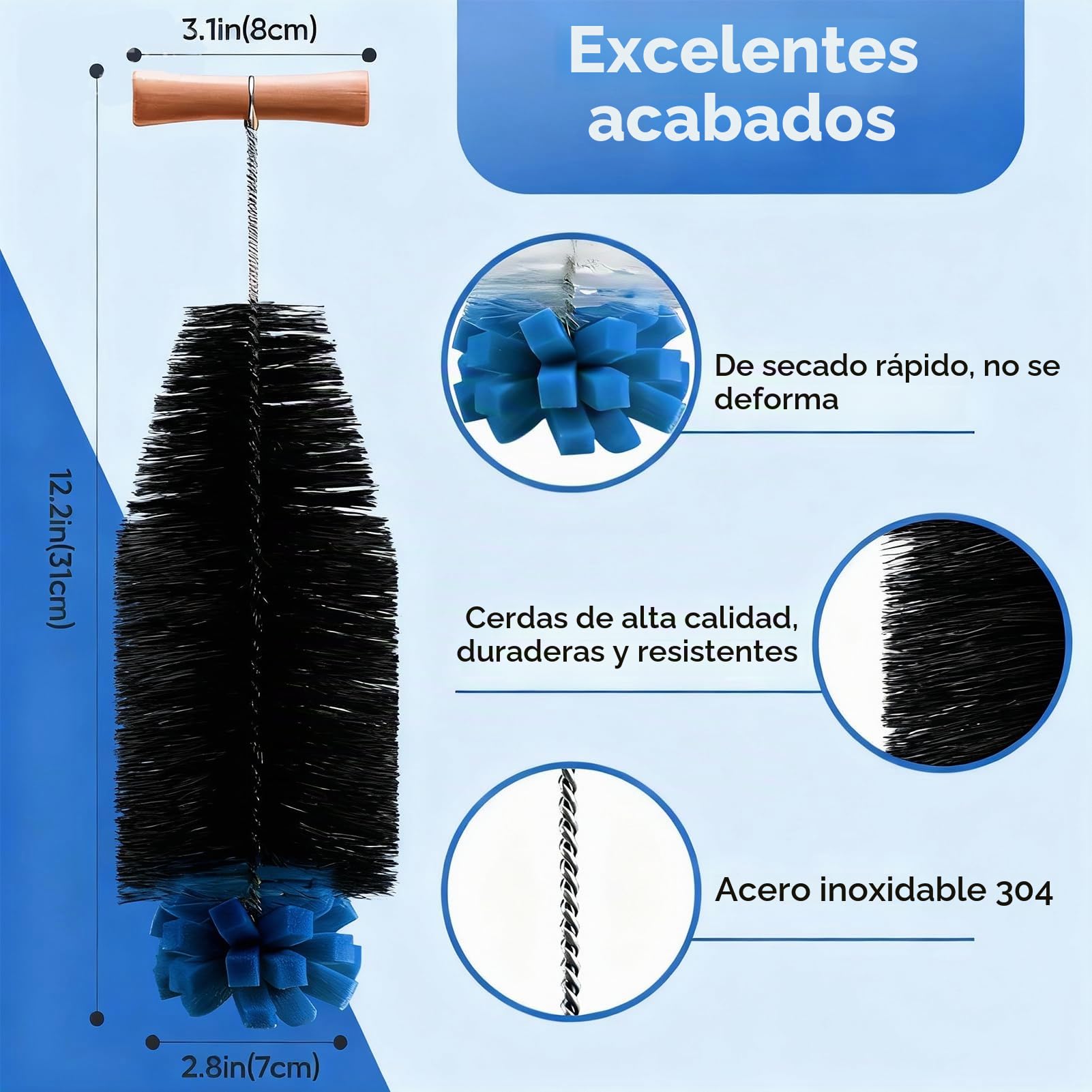 Cepillo limpiabiberones de 31 cm con Cabezal de Esponja Suave, Compatible con Botella de Cristal Sodastream, Limpiador de Botellas sin arañazos, Elimina la Suciedad persistente