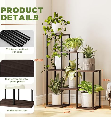 Miniatura 4 de Bamworld Soporte para plantas de interior, estante de metal para 7 macetas, soportes negros para plantas de interior, soportes para plantas de