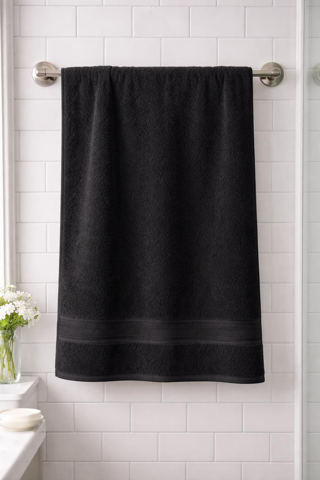 DREAMZ Black Terry Cotton Bath & Head Towel | 400 GSM Lightweight | Soft & Highly Absorbent | Quick Dry | 60 x 30 Inches | Daily Use Towel-image-31