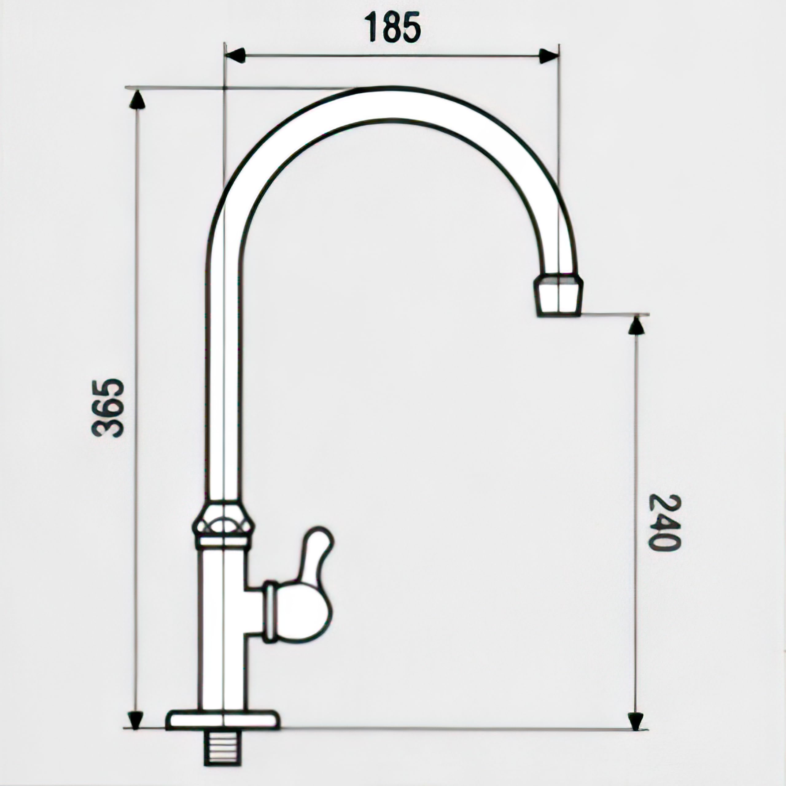 L'ARTISTICA F.LLI PERINCIOLI | Rubinetto Monoforo Bocca Alta Girevole | A colonna, a tubo, in ottone monoforo con canna alta per interno ed esterno, 365x185mm