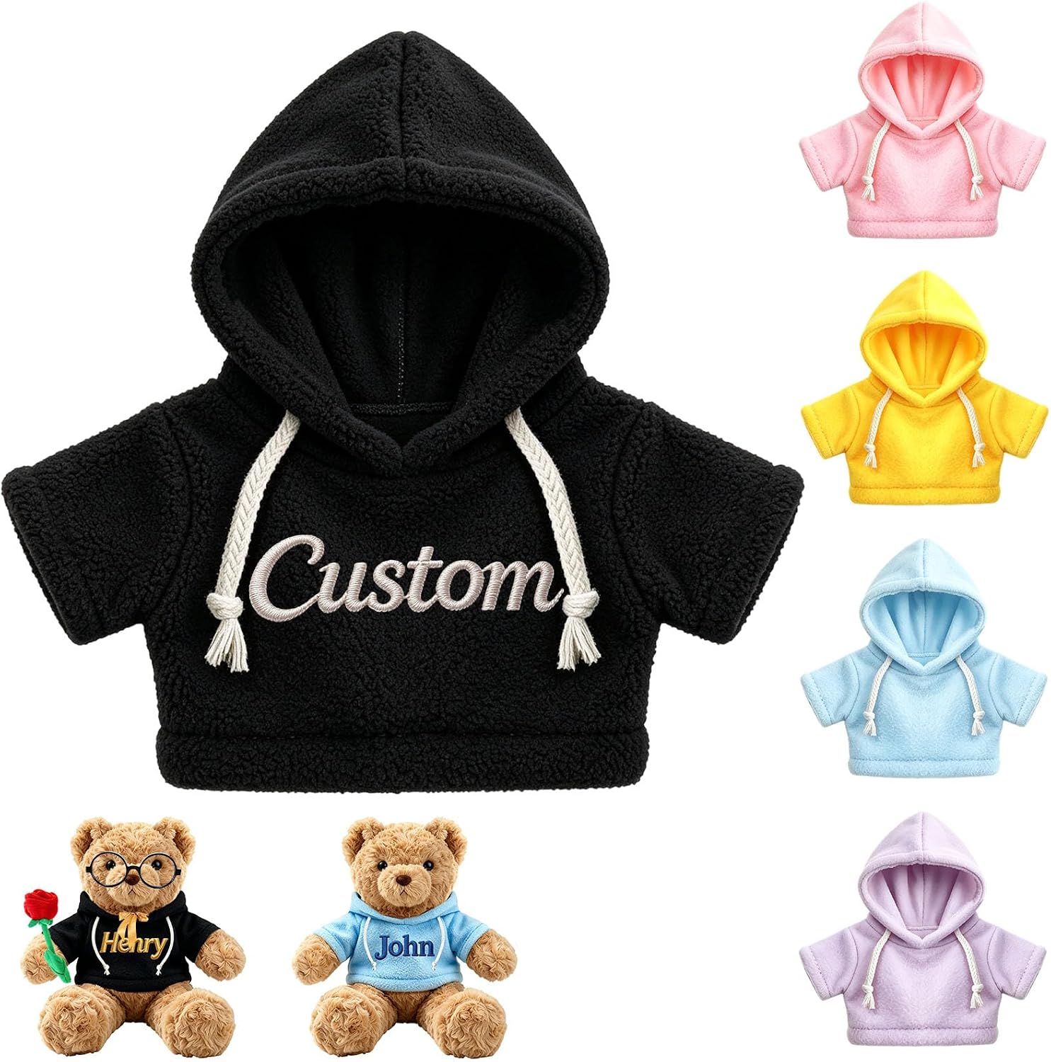 Custom Teddy Bear Clothes with Embroidered Text for 8-16in Plush