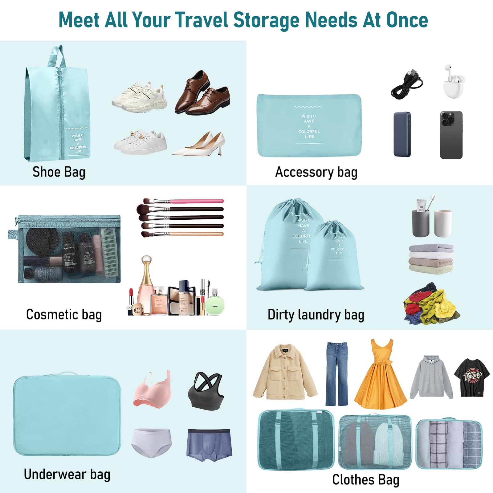 Prezon Cubi da viaggio compressibili, set di 4 organizer per valigie