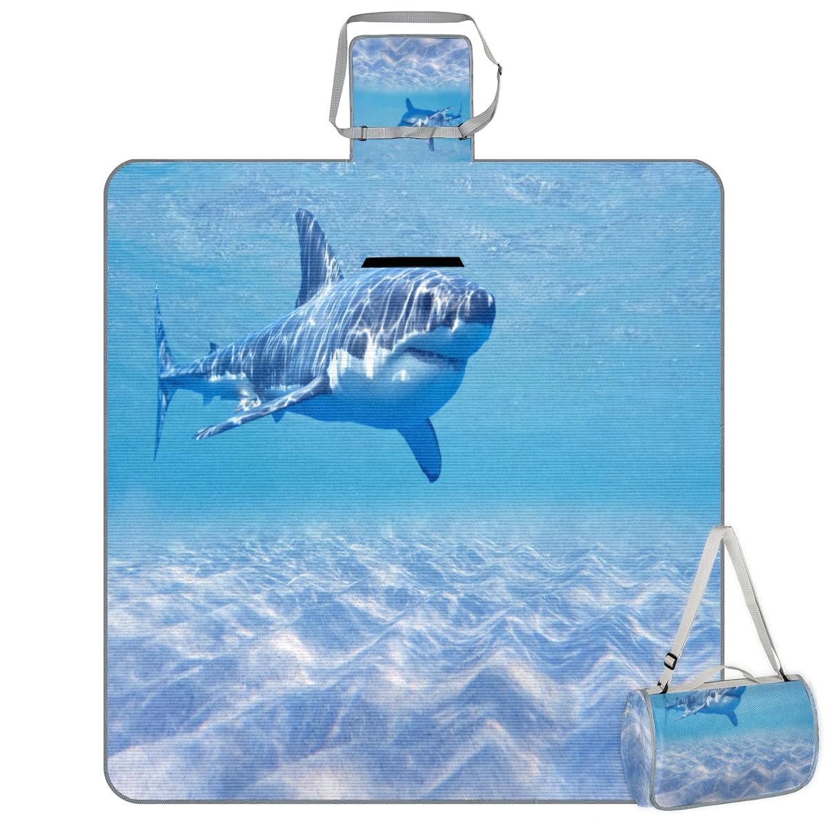 Shimoshe Picnic Blankets 57”x 59”, Ocean Sea Animal Shark Waterproof Sandproof Picnic Mat Lightweight Foldable Beach Blanket for Camping Park Grass Beach Outdoor Blanket