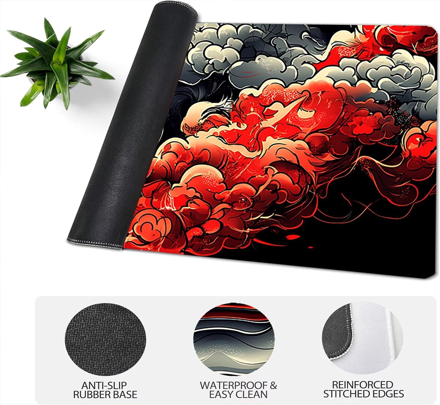 Tapis de Souris XXL Style Japonais - 1200x600x3mm - Noir Grand Tapis de Bureau avec Bords Surpiqués et Antidérapant Résistant à l'eau pour PC, Portable Améliore la précision et la Vitesse. LJ-2178