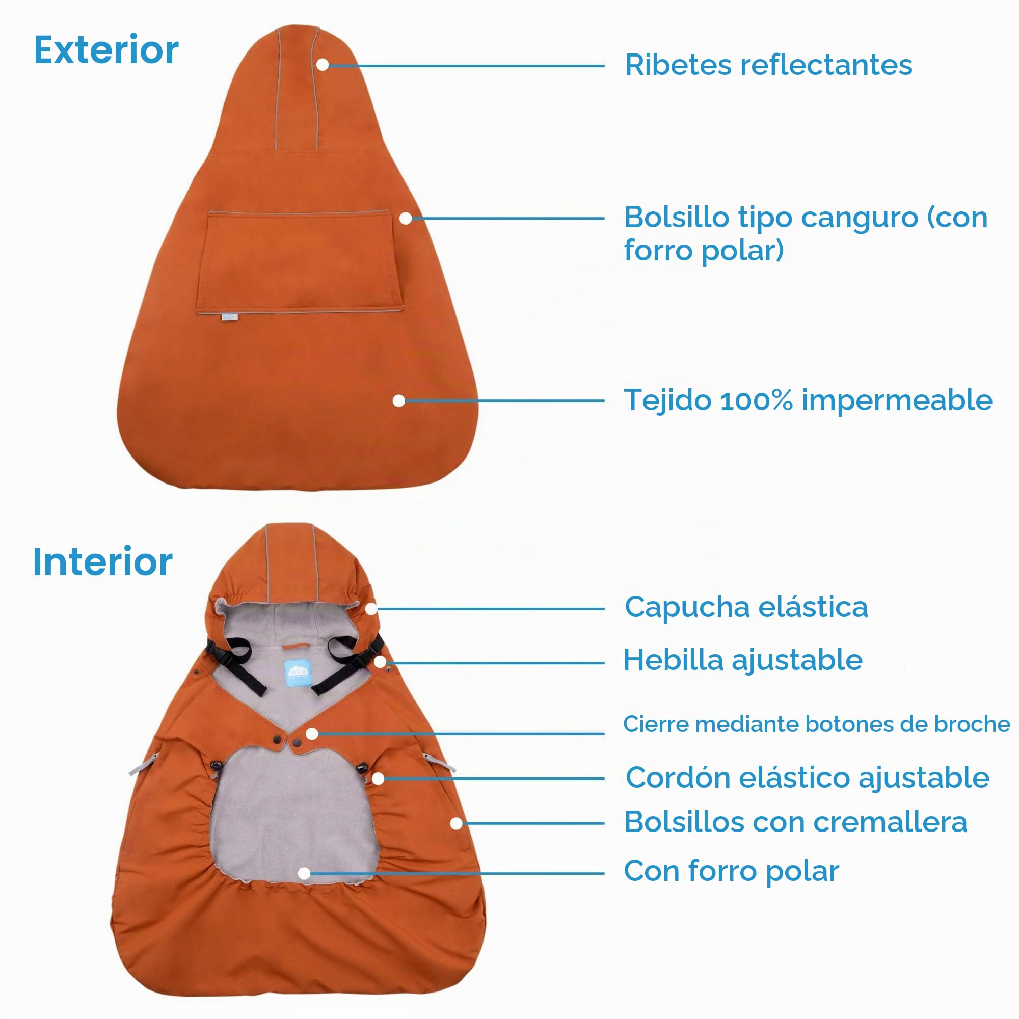 JAN & JUL Funda impermeable para portabebés para la lluvia, ajuste universal para asiento de coche y cochecito (marrón suave)