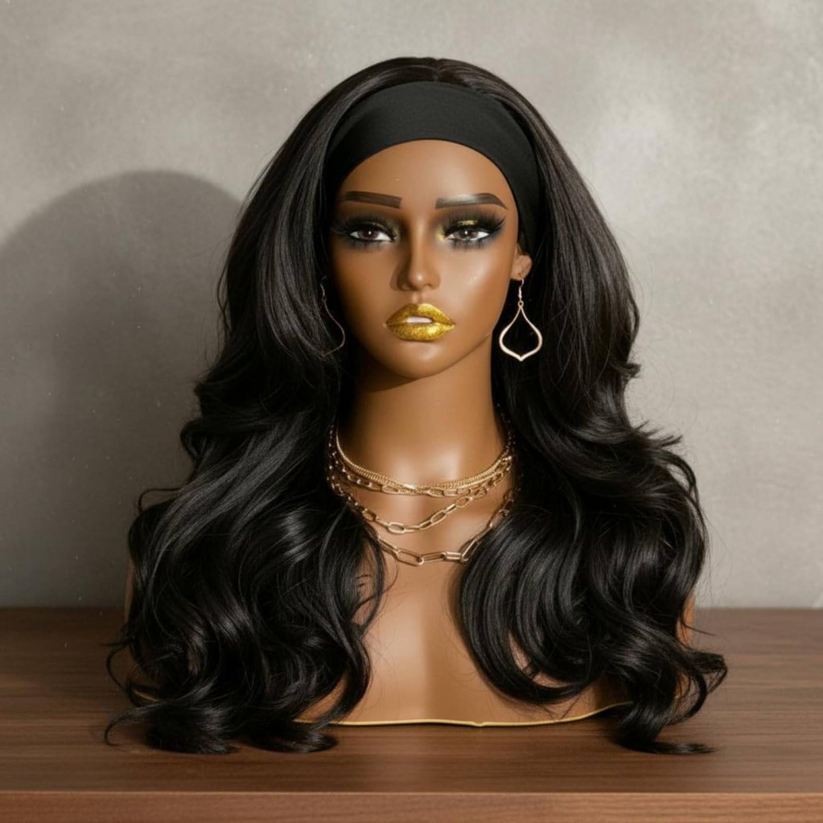 Mannequin Kopf Haar Lebensechte Optik Damenkopfmodell mit Schultern Langes Haarstyling Puppenkopf Haare für Perückenhändler, Friseure