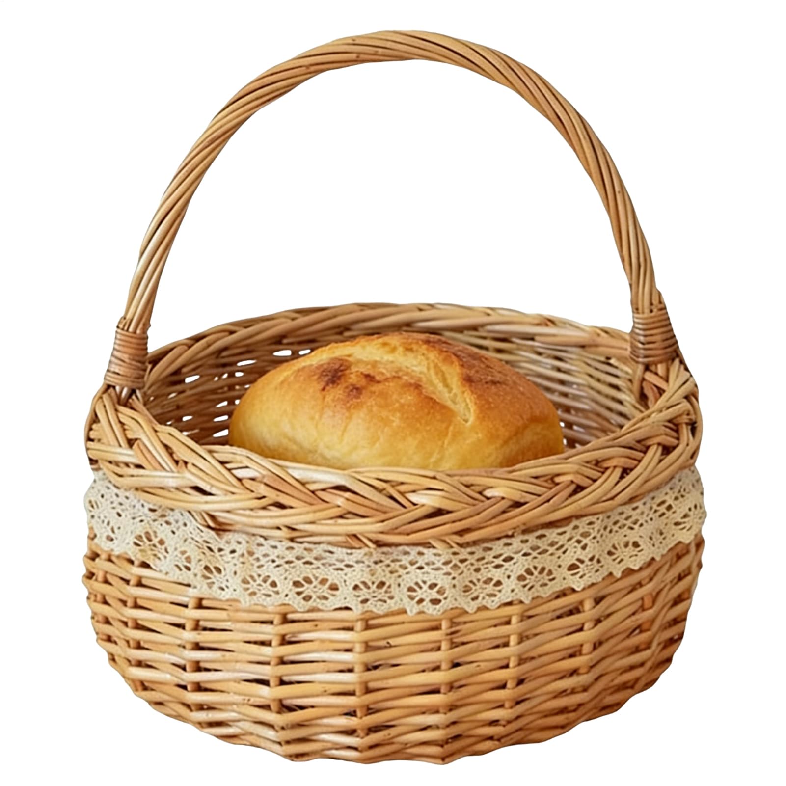 Cesta de decoración trenzada natural artesanal y ligera con mango para arreglos de flores
