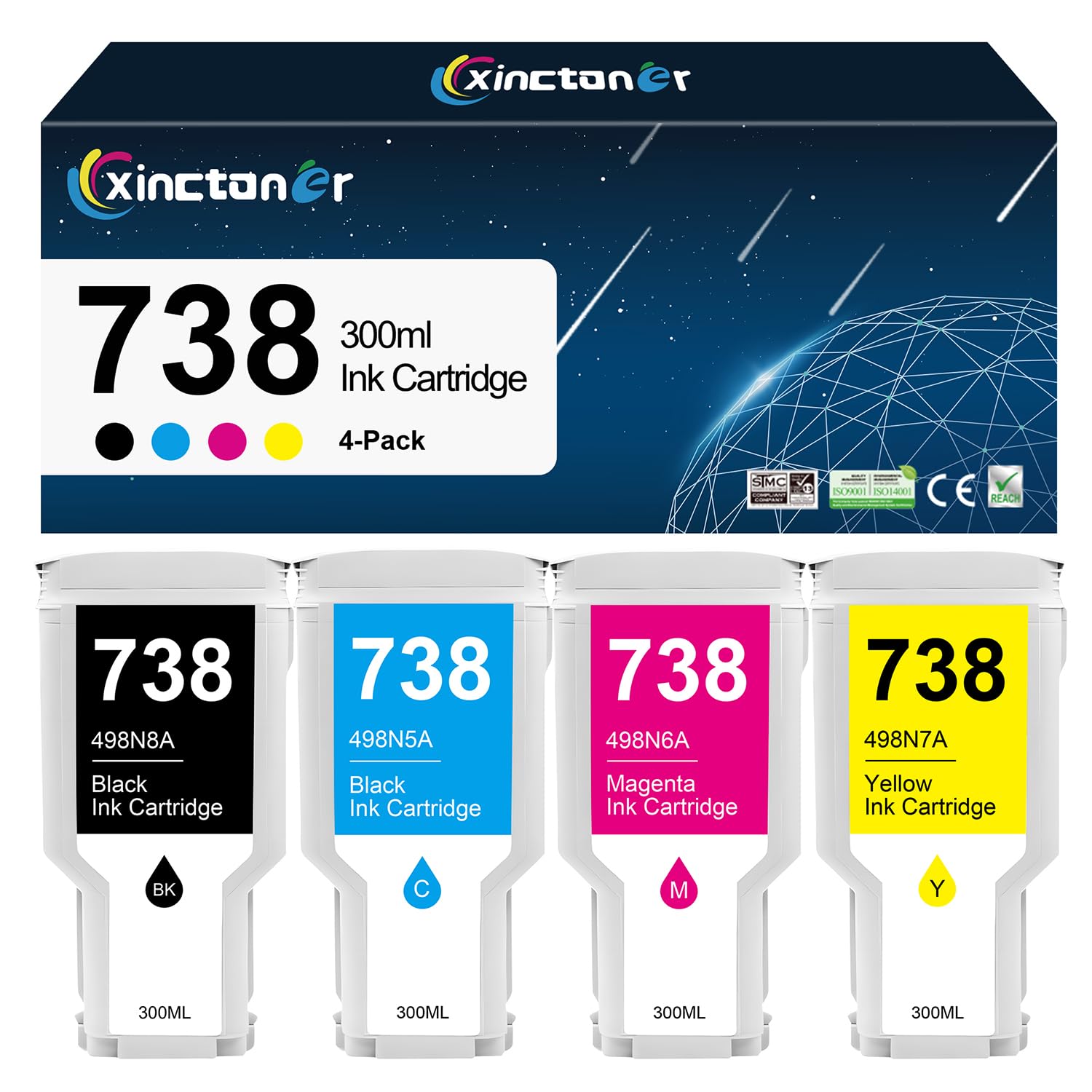 XINCTONER 738 Ink Cartridge Combo Pack 300ML 498N8A 676M6A 676M7A 676M8A